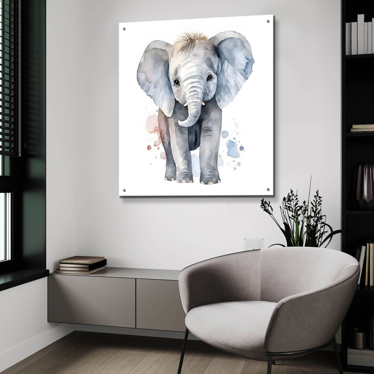 Epic Art 'Baby Elephant' by Petals Prints Design, Acrylic Glass Wall Art,36x36