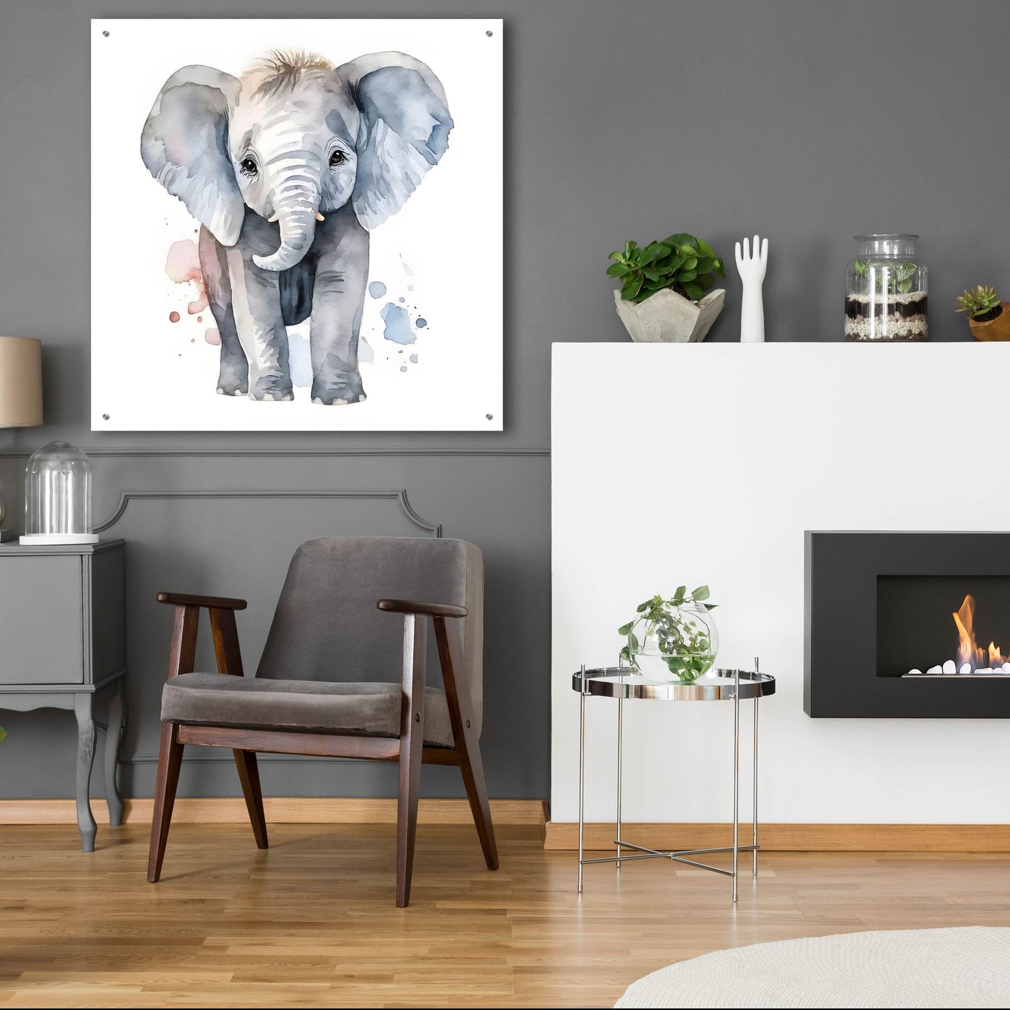 Epic Art 'Baby Elephant' by Petals Prints Design, Acrylic Glass Wall Art,36x36