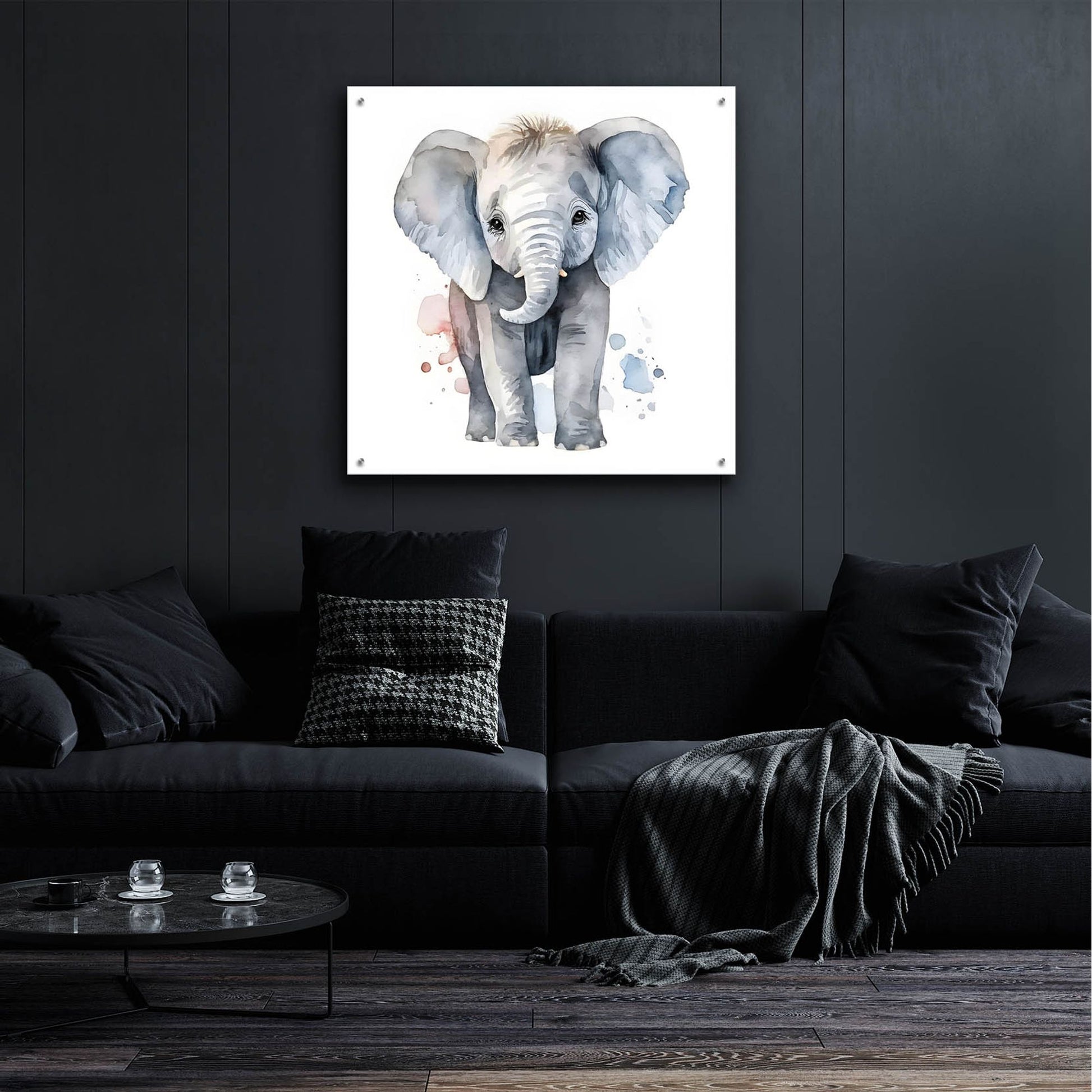 Epic Art 'Baby Elephant' by Petals Prints Design, Acrylic Glass Wall Art,36x36