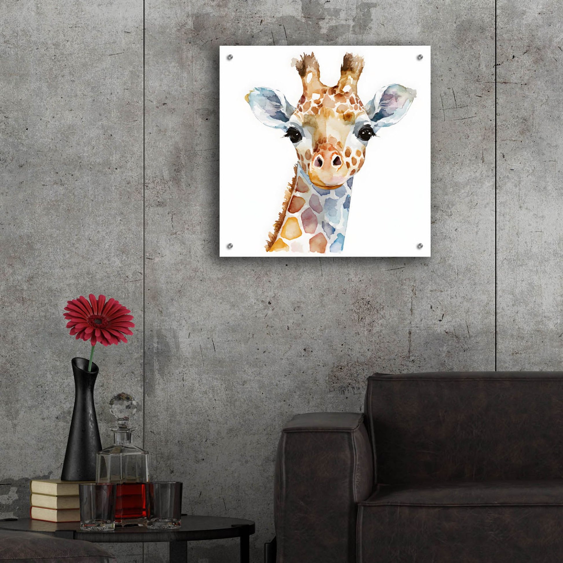 Epic Art 'Baby Giraffe' by Petals Prints Design, Acrylic Glass Wall Art,24x24