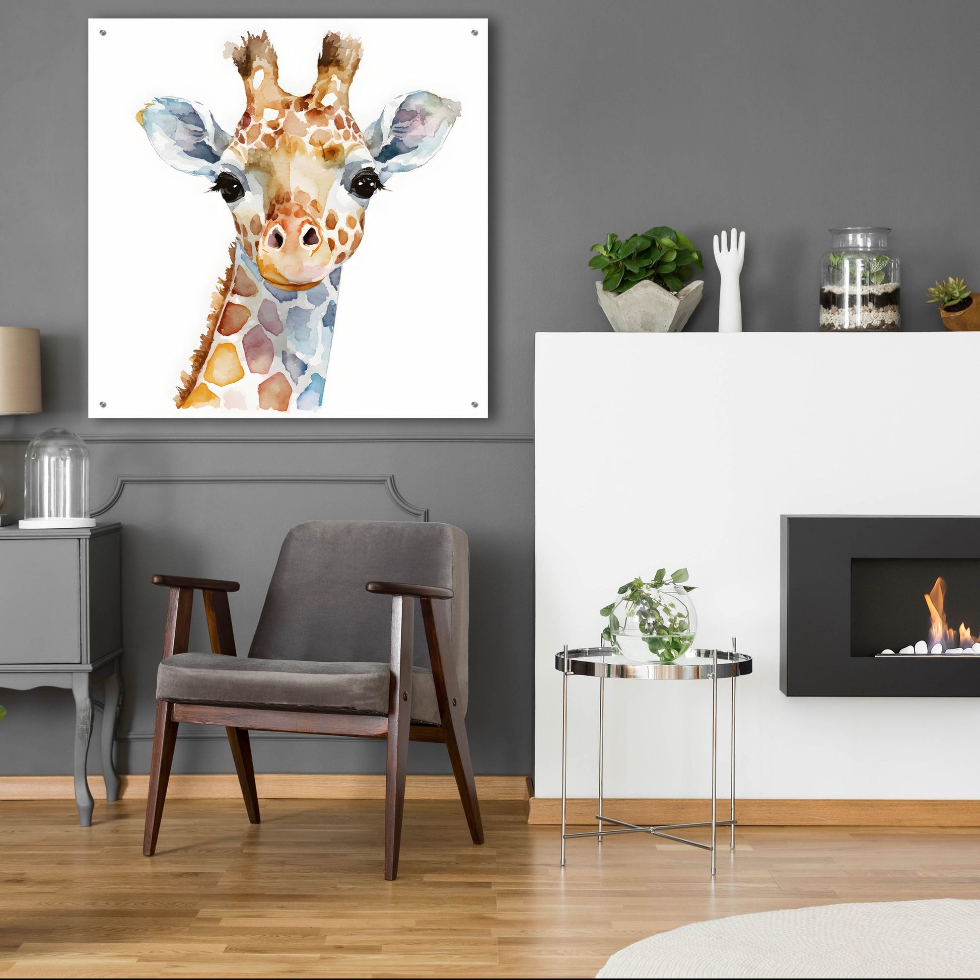 Epic Art 'Baby Giraffe' by Petals Prints Design, Acrylic Glass Wall Art,36x36