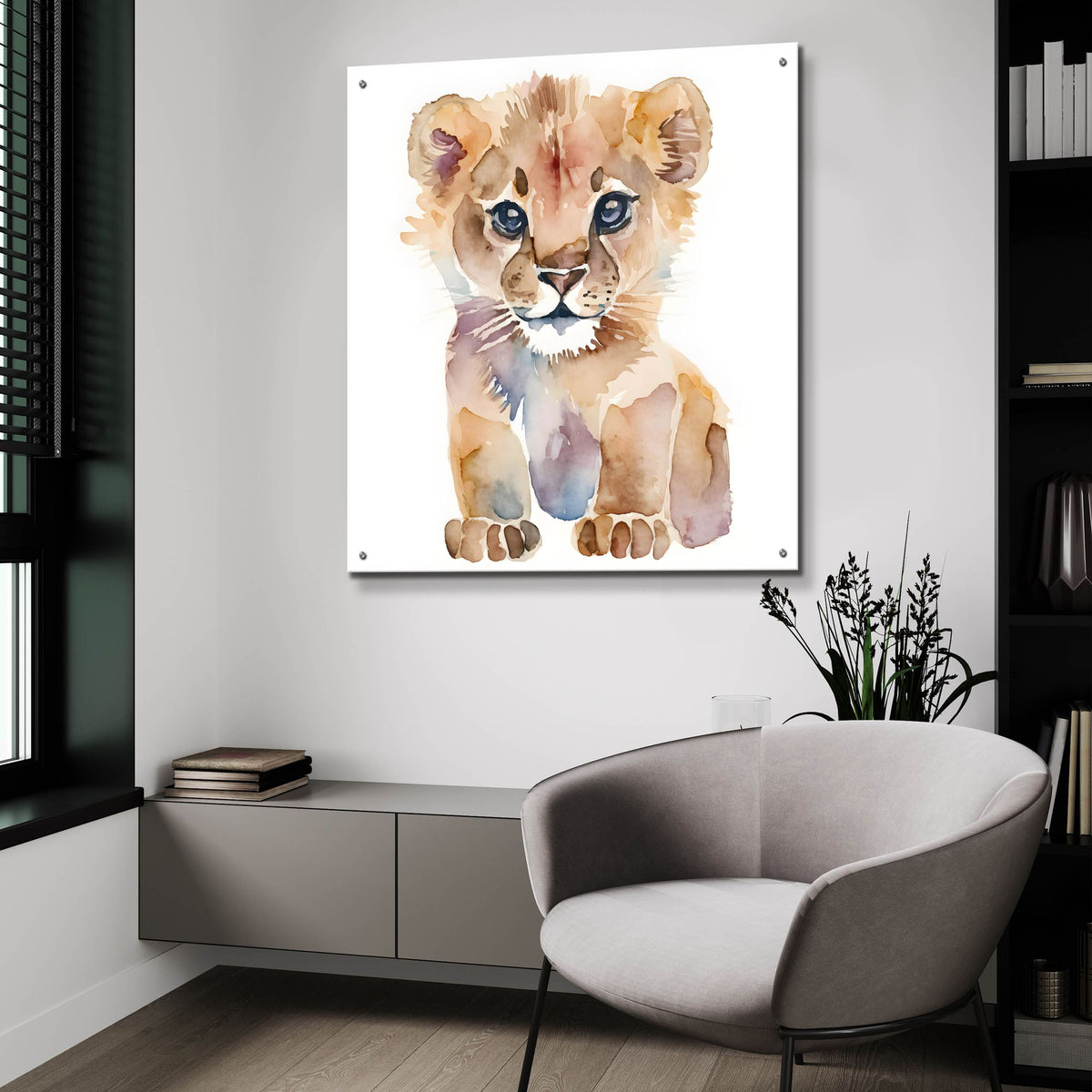 Epic Art 'Baby Lion' by Petals Prints Design, Acrylic Glass Wall Art,36x36