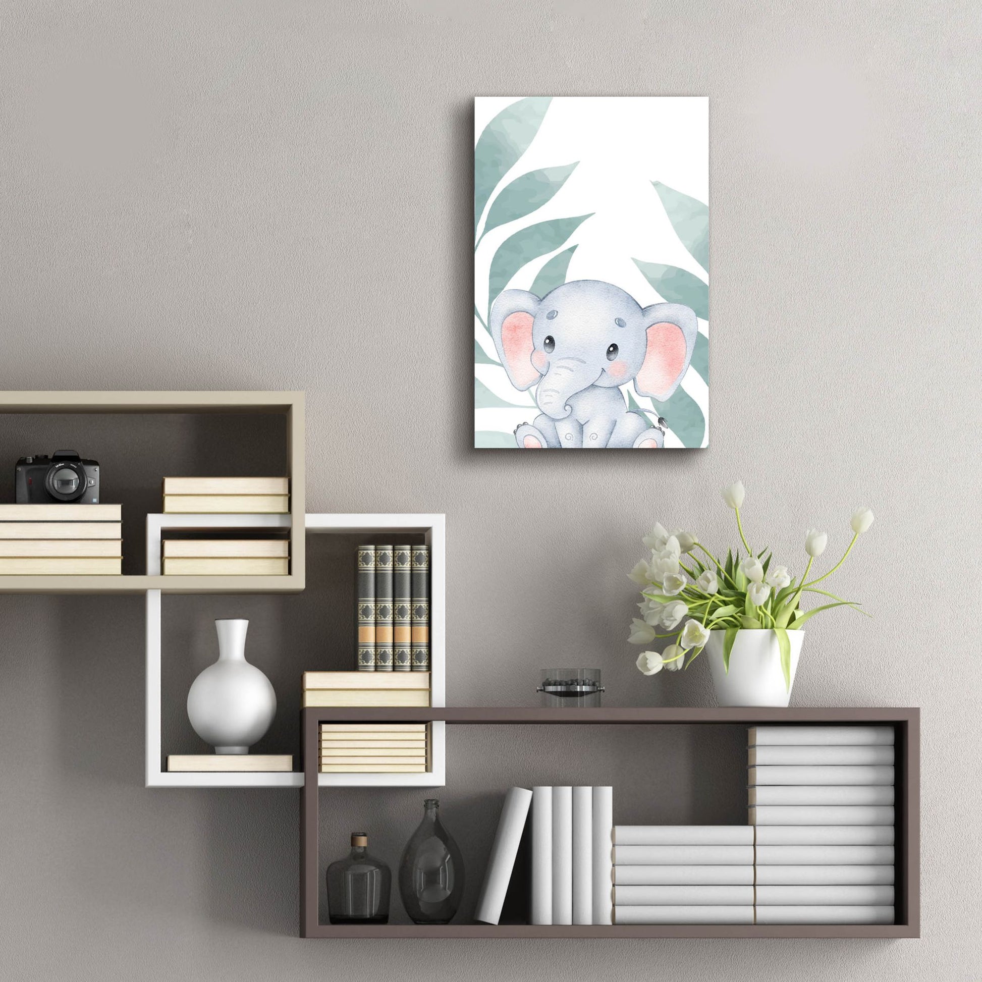 Epic Art 'Safari Baby Elephant' by Petals Prints Design, Acrylic Glass Wall Art,16x24