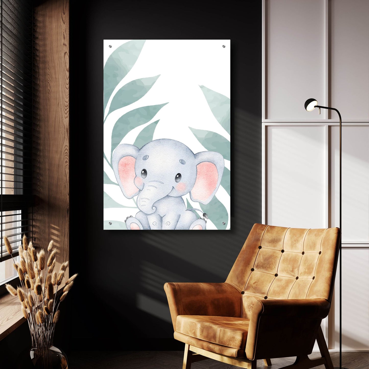 Epic Art 'Safari Baby Elephant' by Petals Prints Design, Acrylic Glass Wall Art,24x36