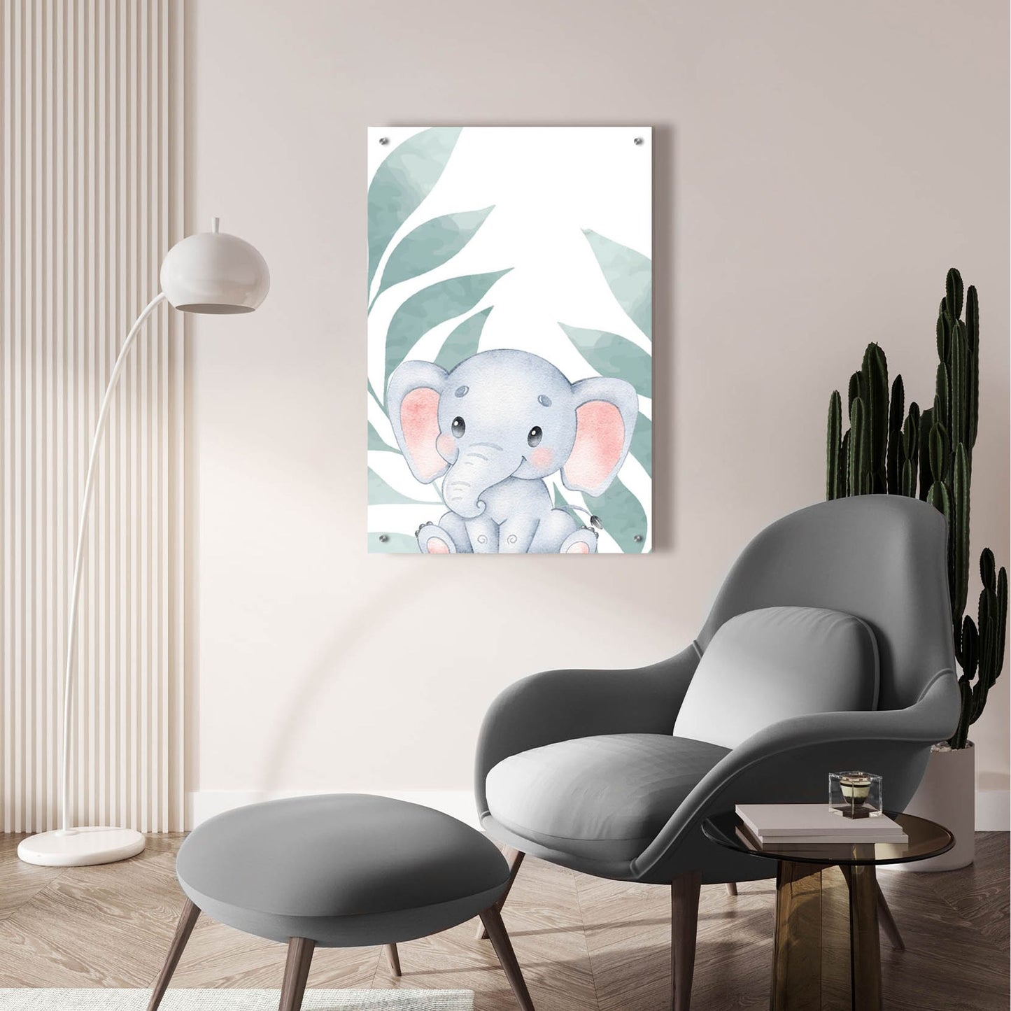 Epic Art 'Safari Baby Elephant' by Petals Prints Design, Acrylic Glass Wall Art,24x36