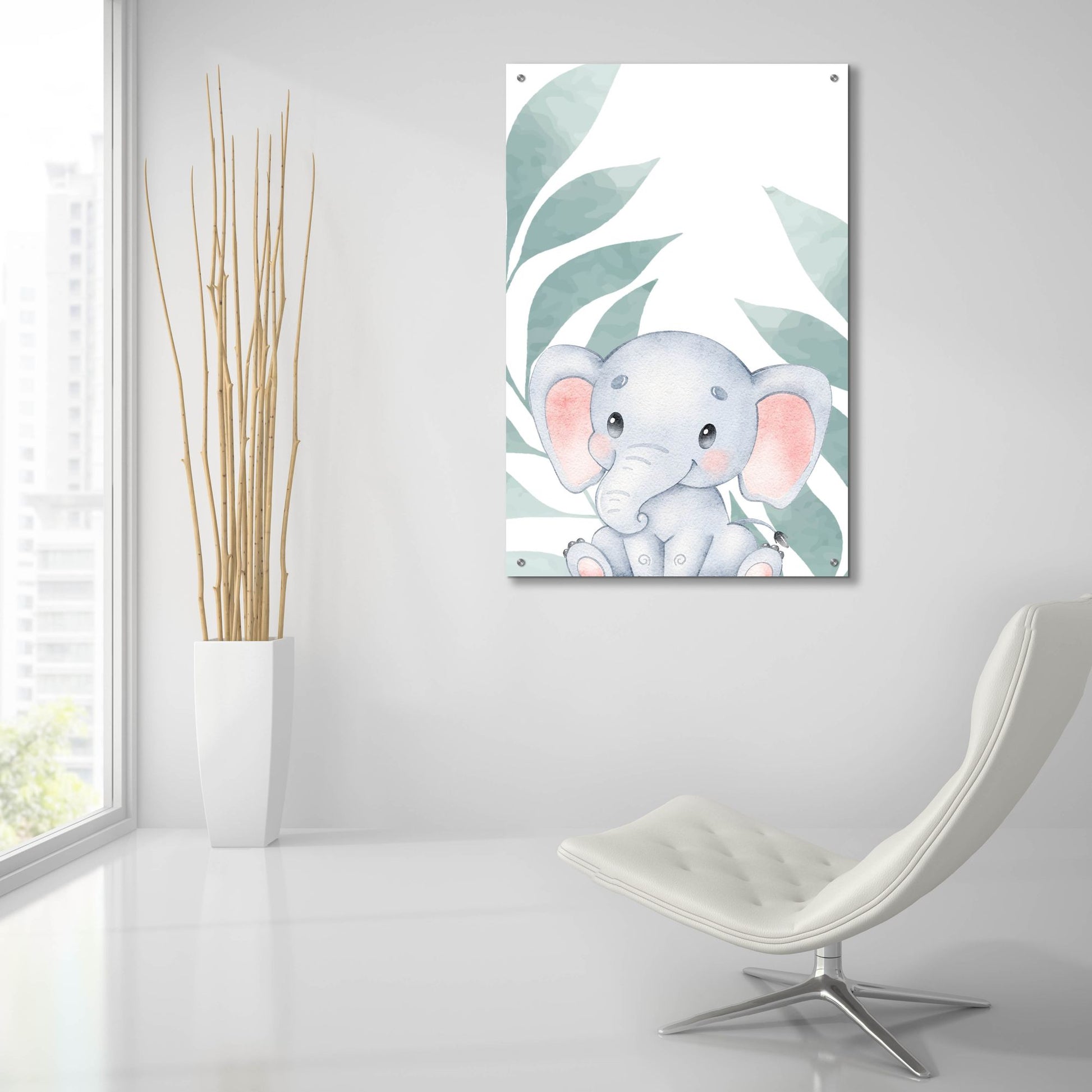 Epic Art 'Safari Baby Elephant' by Petals Prints Design, Acrylic Glass Wall Art,24x36