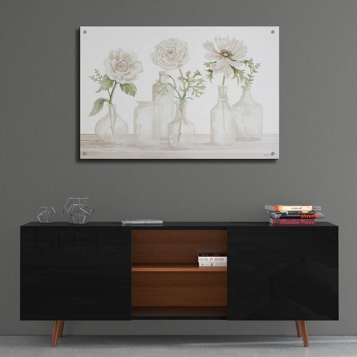 Epic Art 'Bottles and Flowers I' by Cindy Jacobs, Acrylic Glass Wall Art,36x24