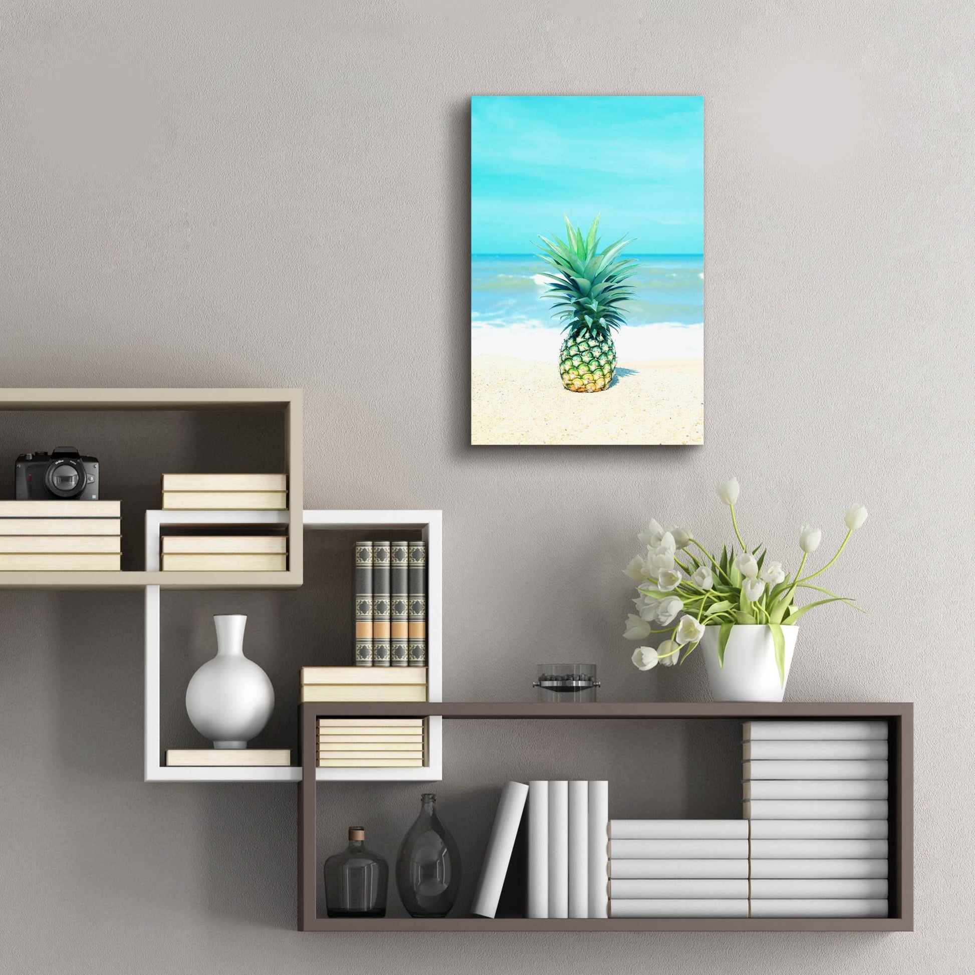 Epic Art 'Pineapple On The Sand' by Tai Prints, Acrylic Glass Wall Art,16x24