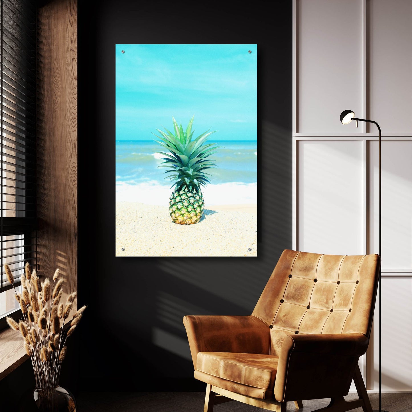 Epic Art 'Pineapple On The Sand' by Tai Prints, Acrylic Glass Wall Art,24x36