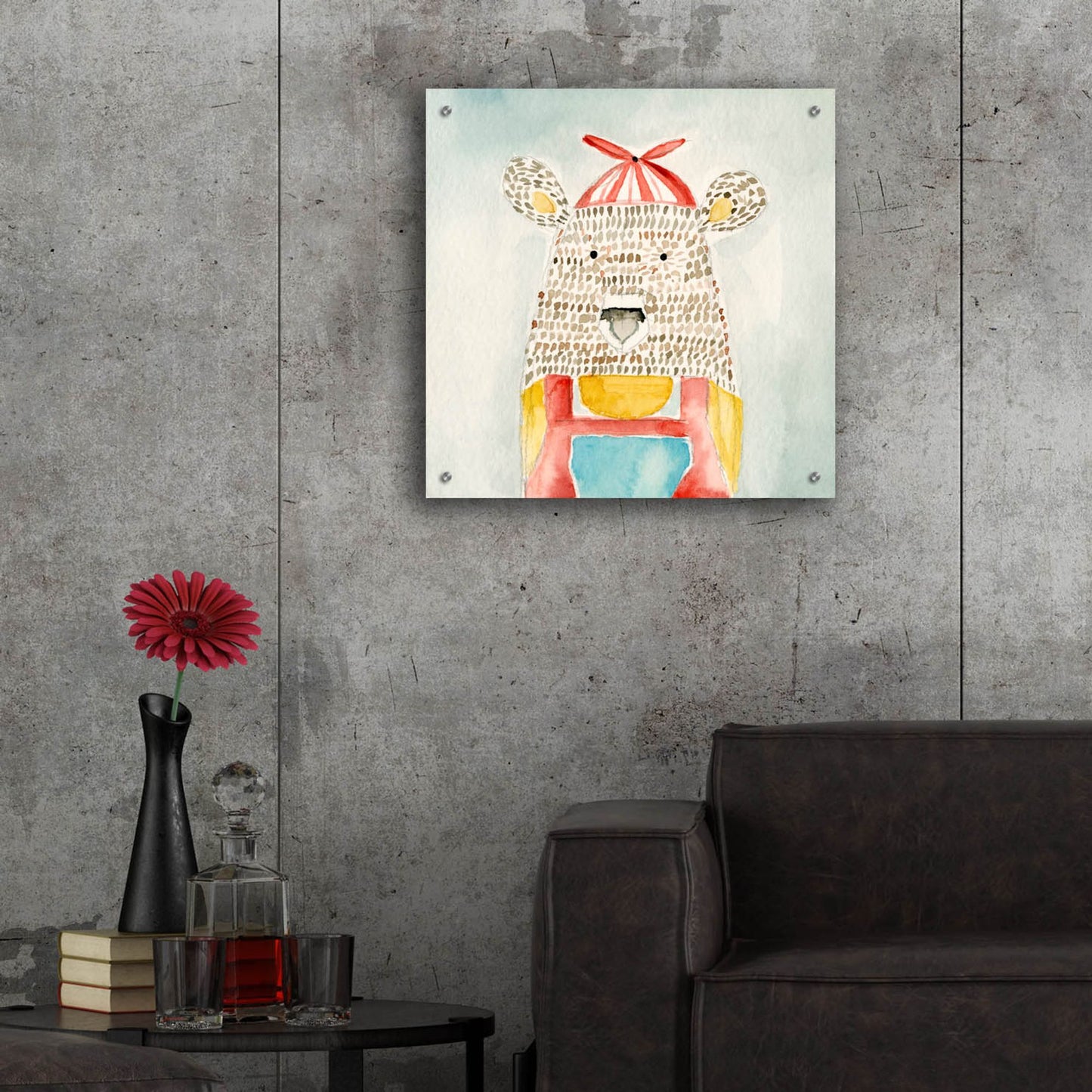 Epic Art 'Deanie Beanie Bear' by Natalie Timbrook, Acrylic Glass Wall Art,24x24