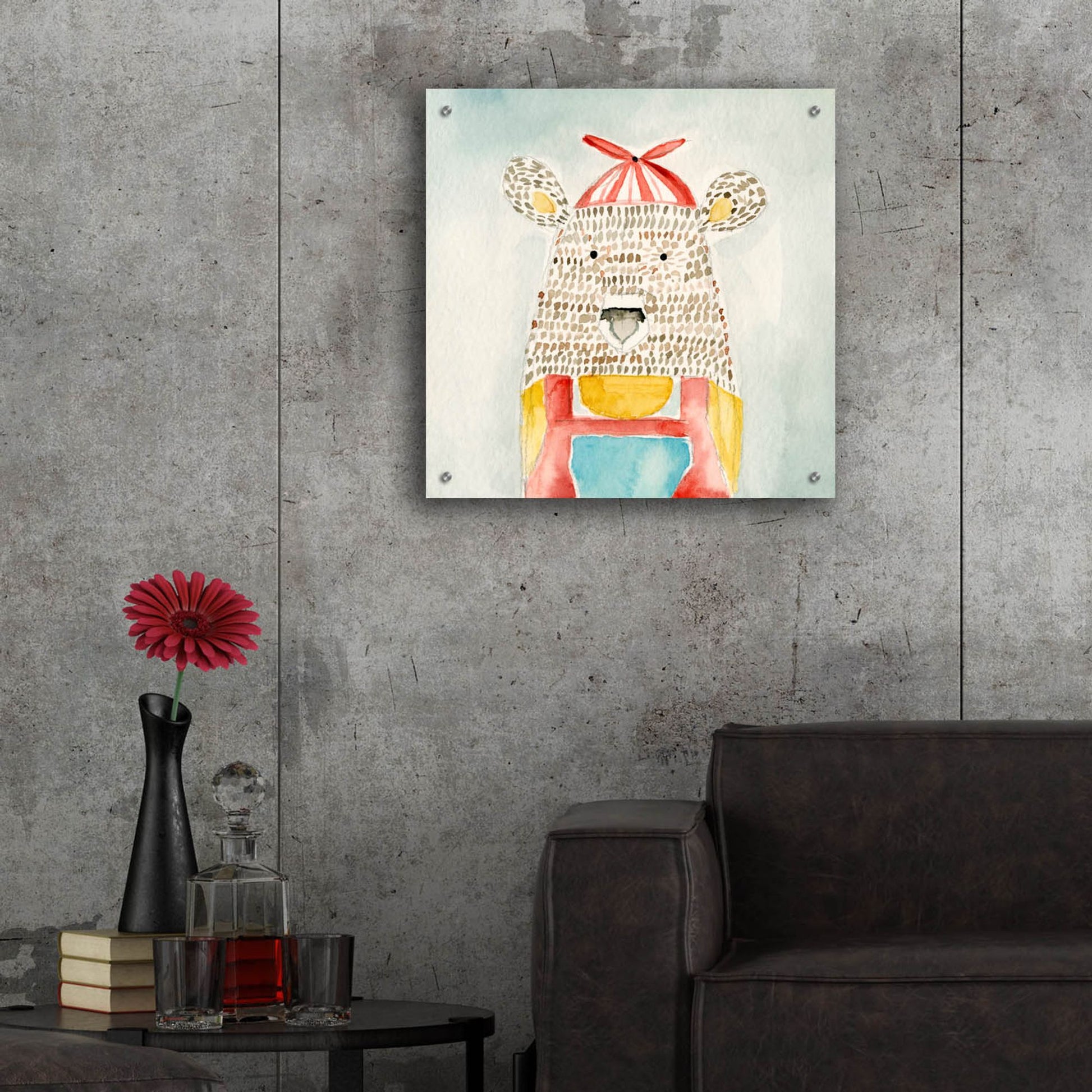 Epic Art 'Deanie Beanie Bear' by Natalie Timbrook, Acrylic Glass Wall Art,24x24