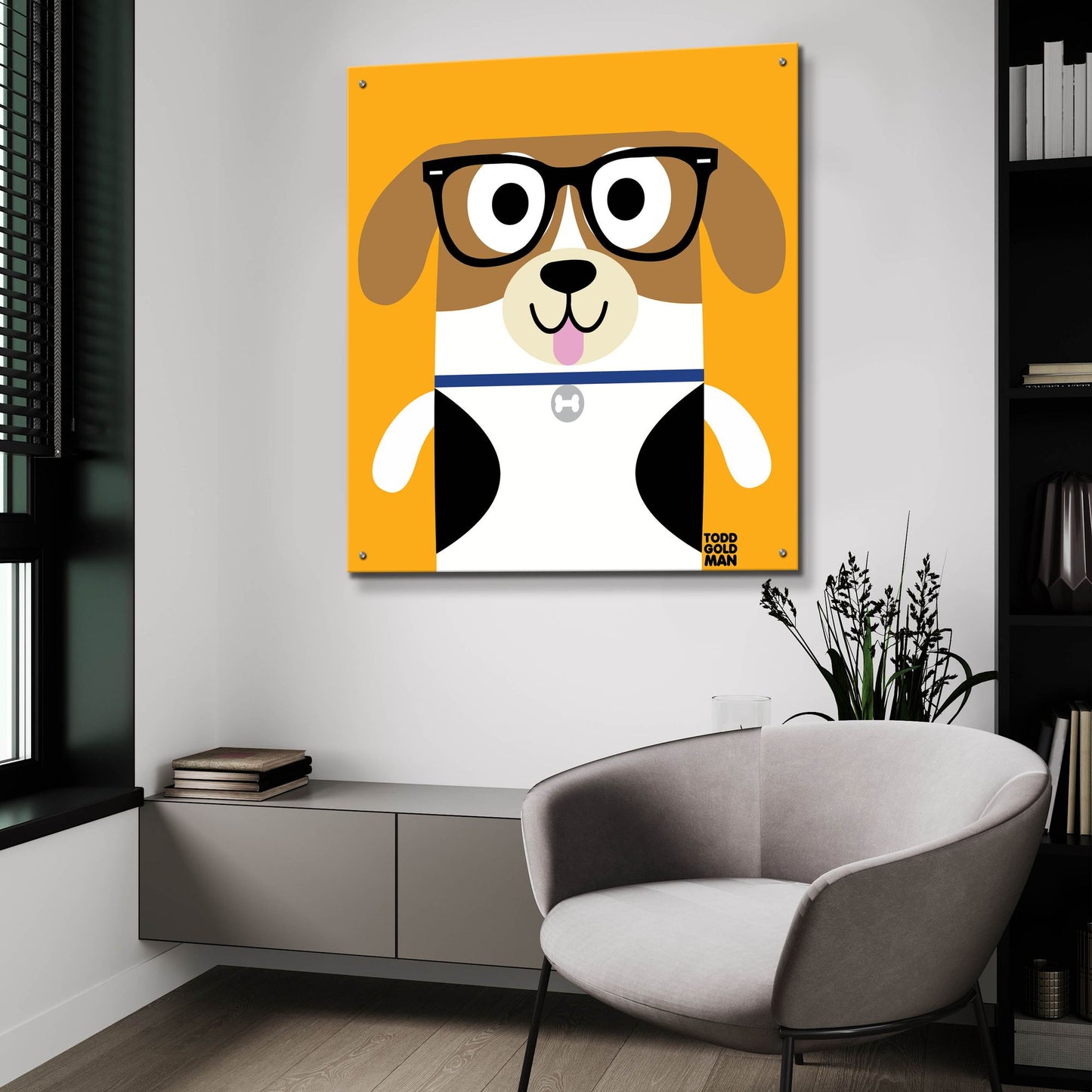 Epic Art 'Bow Wow Beagle' by Todd Art, Acrylic Glass Wall Art,36x36