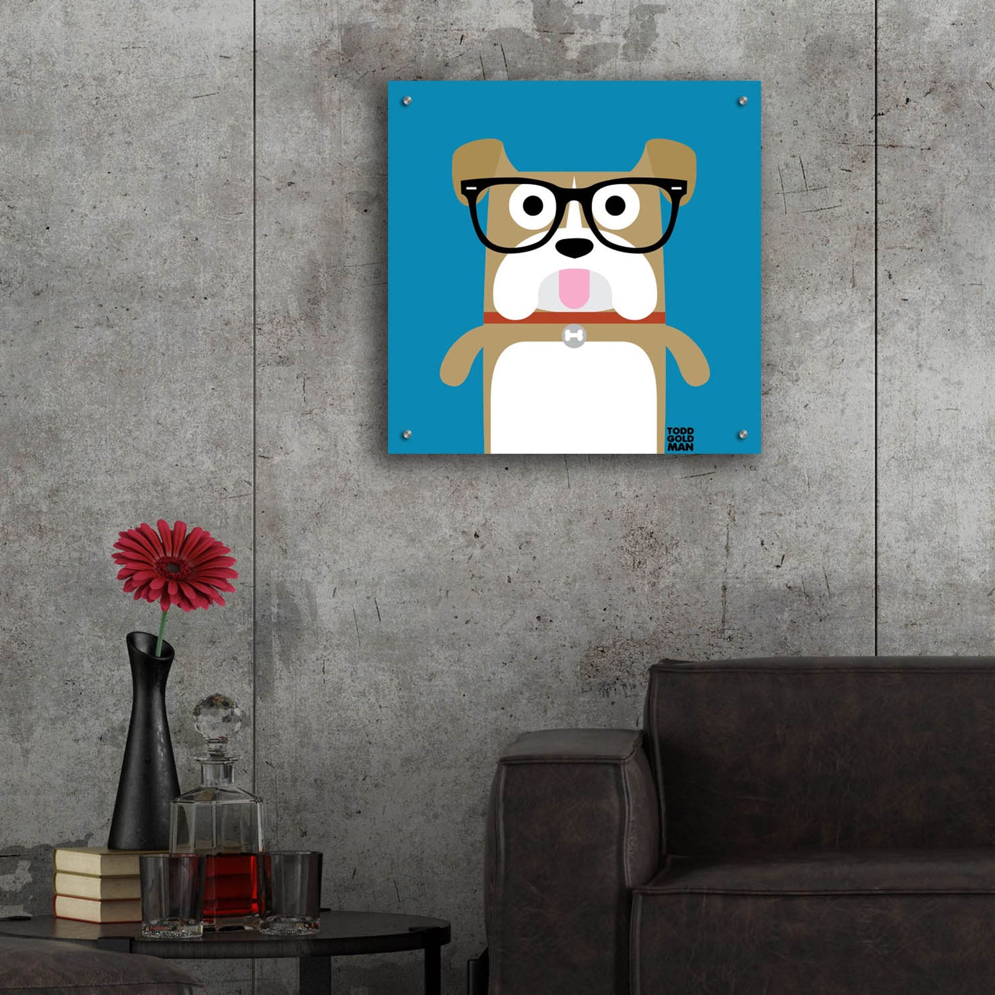 Epic Art 'Bow Wow Bulldog' by Todd Art, Acrylic Glass Wall Art,24x24