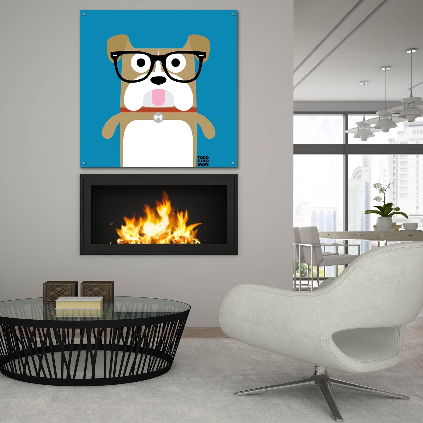 Epic Art 'Bow Wow Bulldog' by Todd Art, Acrylic Glass Wall Art,36x36