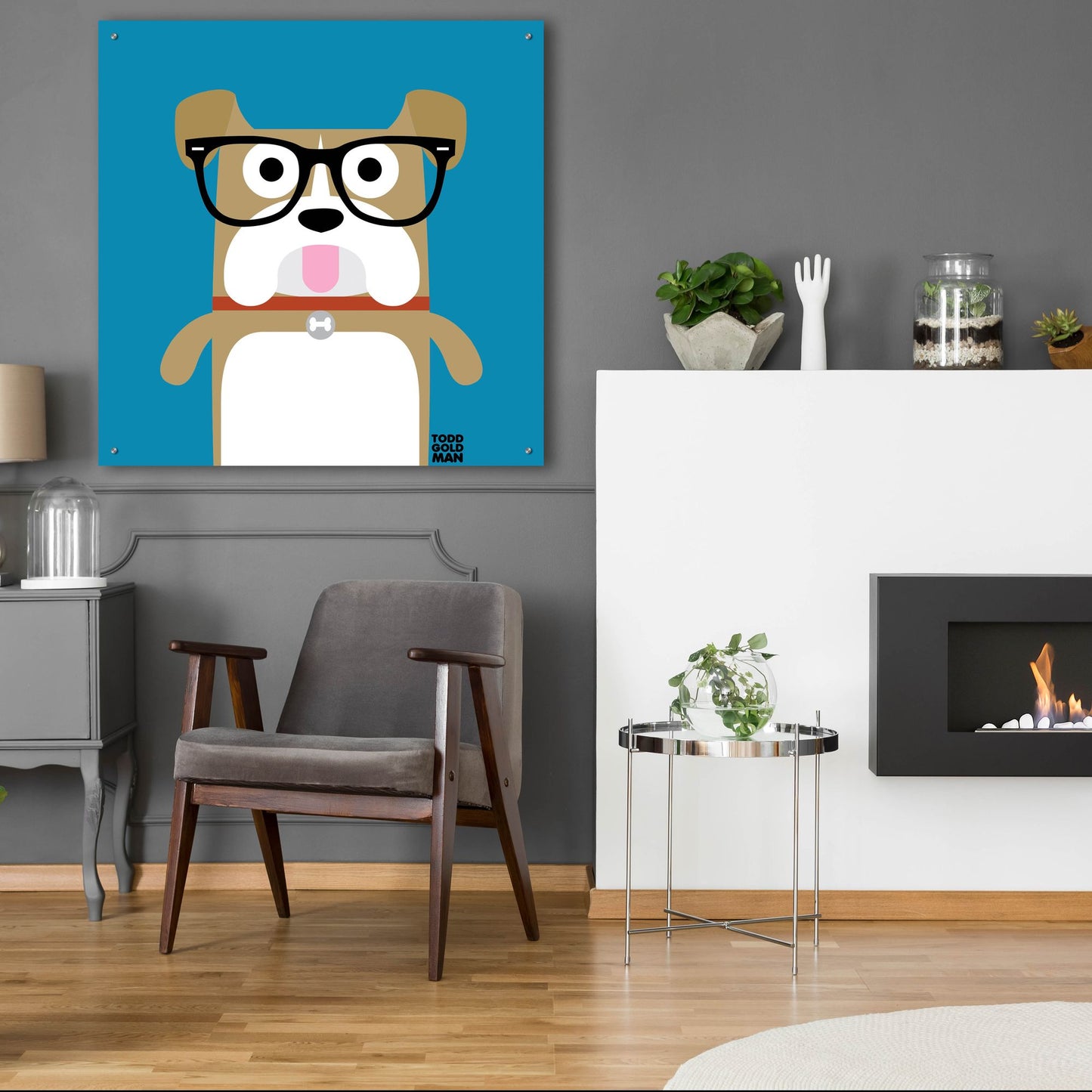 Epic Art 'Bow Wow Bulldog' by Todd Art, Acrylic Glass Wall Art,36x36