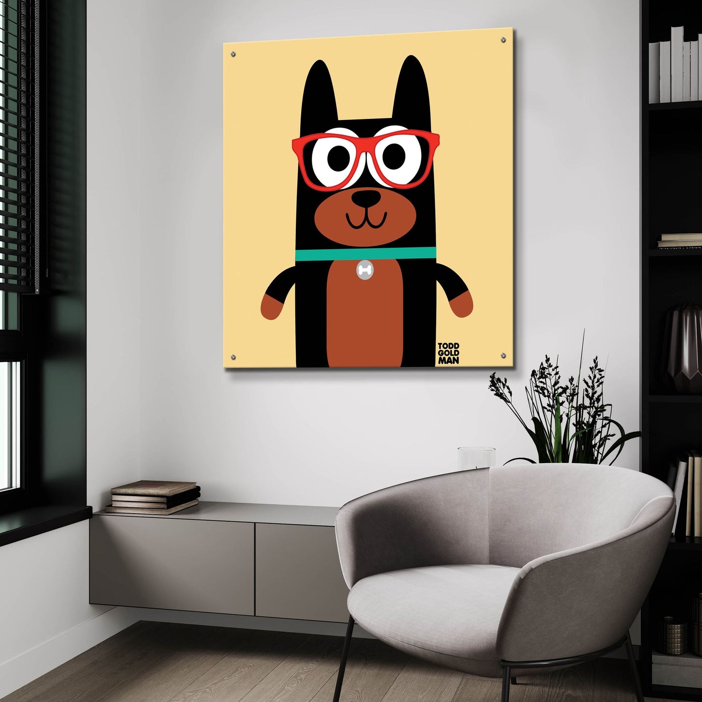 Epic Art 'Bow Wow Doberman' by Todd Art, Acrylic Glass Wall Art,36x36