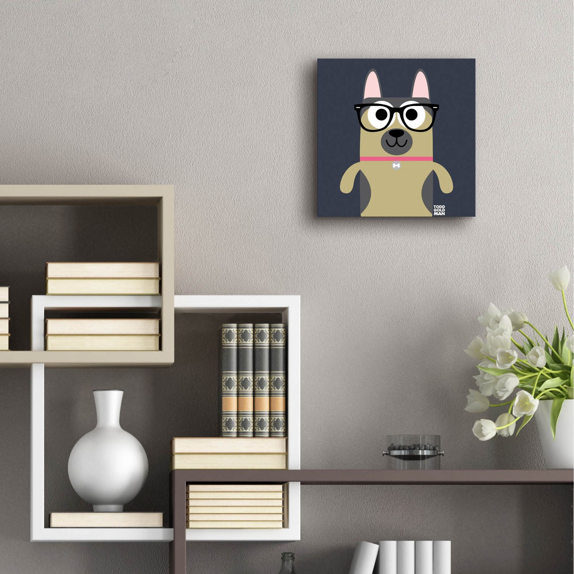 Epic Art 'Bow Wow German Shepherd' by Todd Art, Acrylic Glass Wall Art,12x12