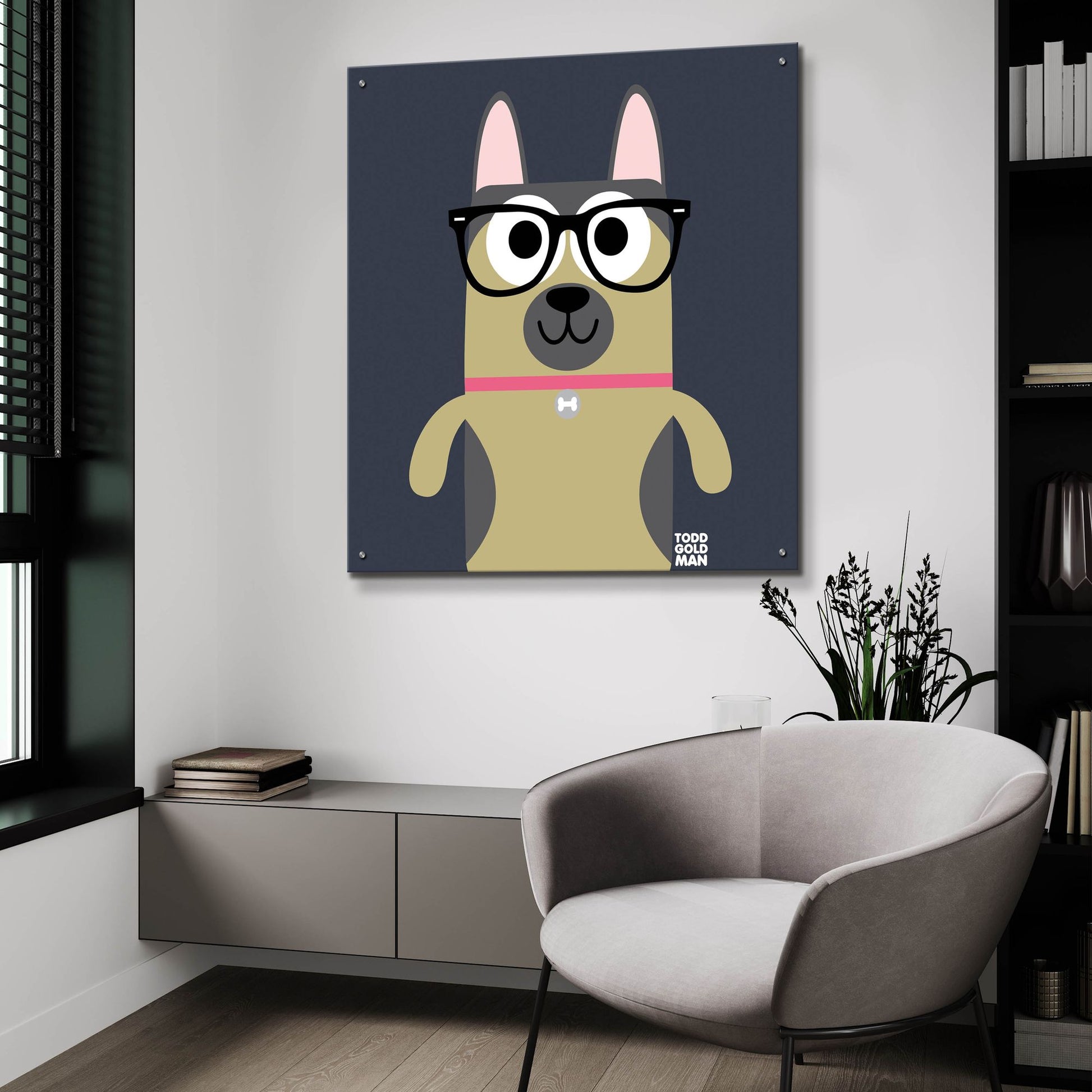 Epic Art 'Bow Wow German Shepherd' by Todd Art, Acrylic Glass Wall Art,36x36