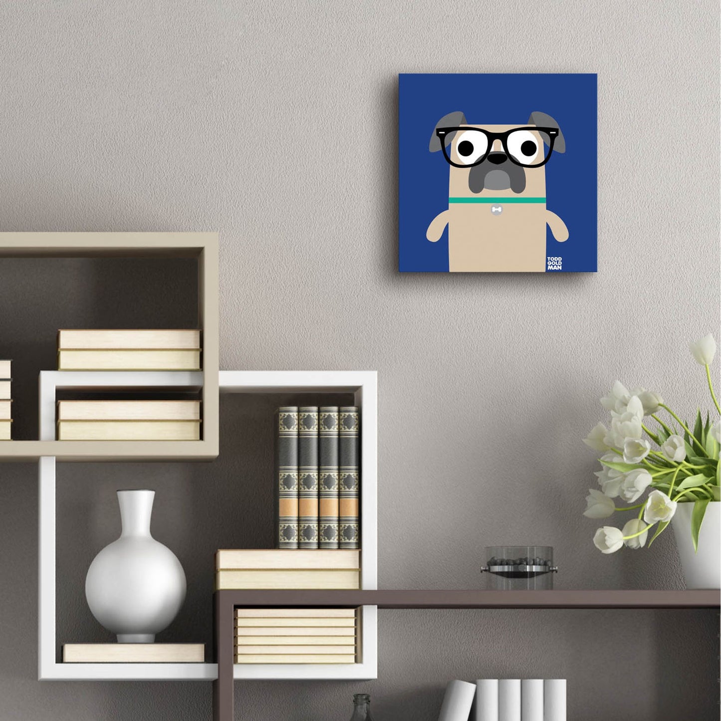 Epic Art 'Bow Wow Pug' by Todd Art, Acrylic Glass Wall Art,12x12