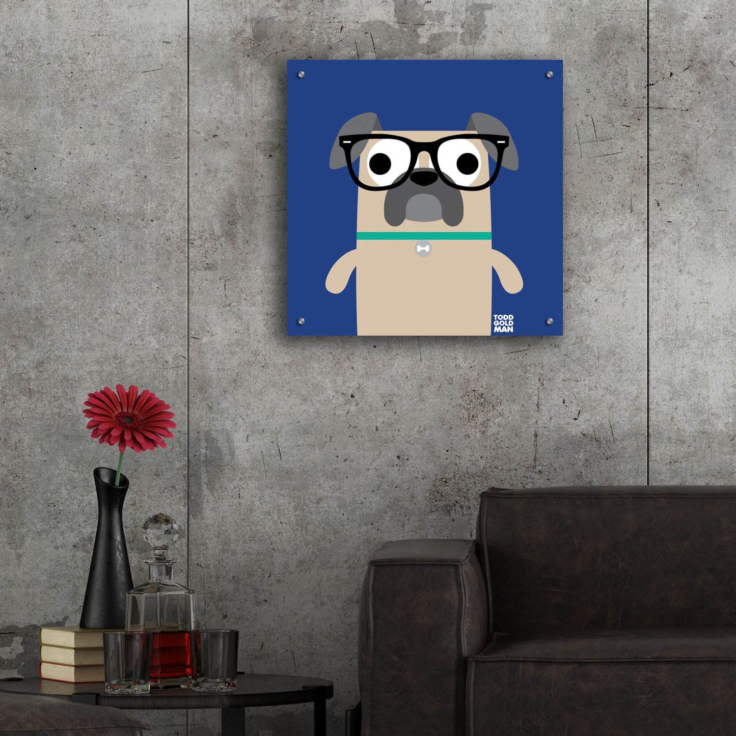 Epic Art 'Bow Wow Pug' by Todd Art, Acrylic Glass Wall Art,24x24