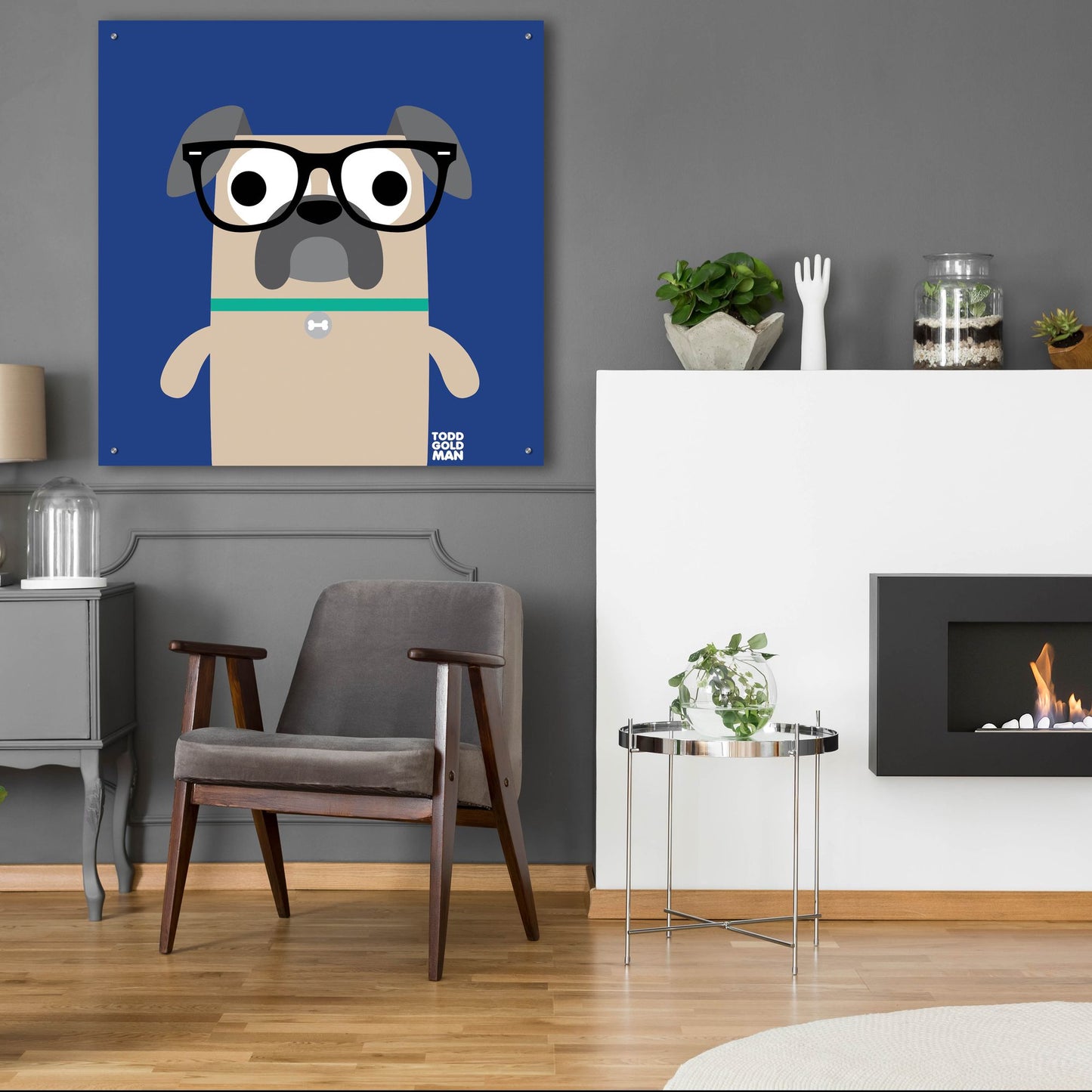 Epic Art 'Bow Wow Pug' by Todd Art, Acrylic Glass Wall Art,36x36