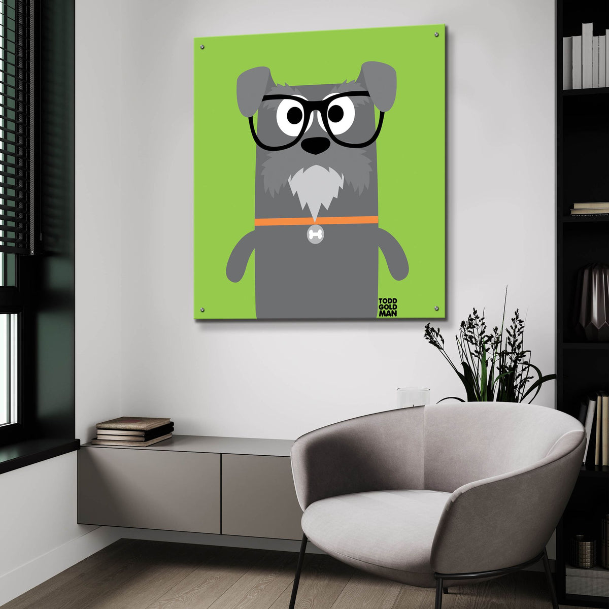 Epic Art 'Bow Wow Schnauzer' by Todd Art, Acrylic Glass Wall Art,36x36
