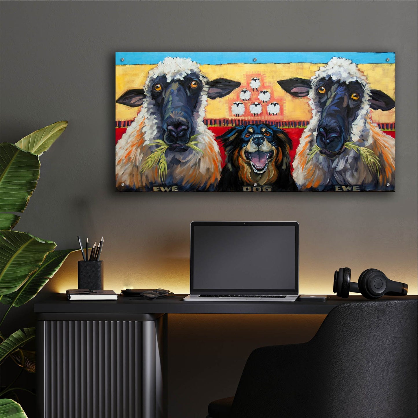 Epic Art 'Ewe Dog Ewe' by CR Townsend, Acrylic Glass Wall Art,48x24