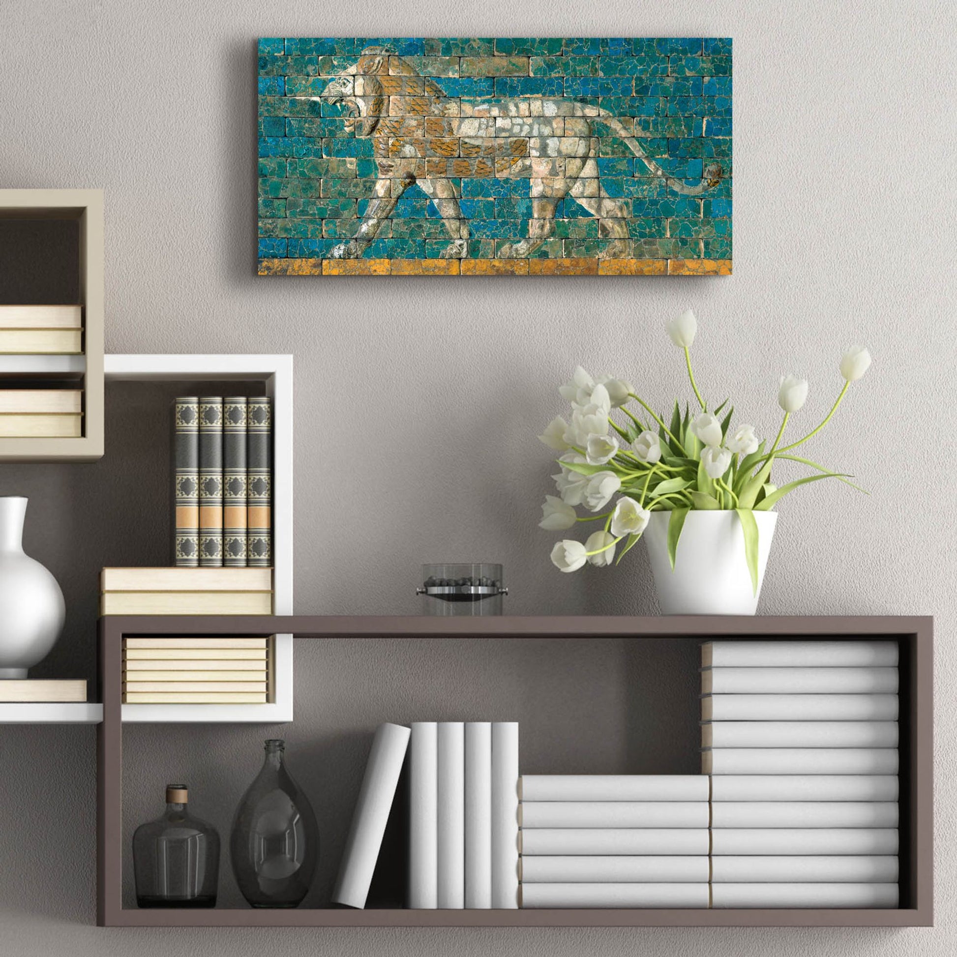 Epic Art 'Panel With Striding Lion Ca 604-562 B C E' by Unknown, Acrylic Glass Wall Art,24x12