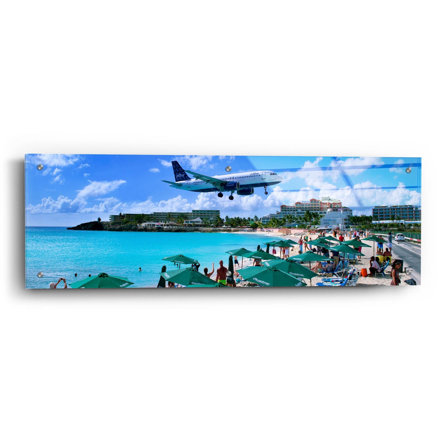 Epic Art 'Happy Landings On St Maarten' by Steve Vaughn, Acrylic Glass Wall Art,36x12