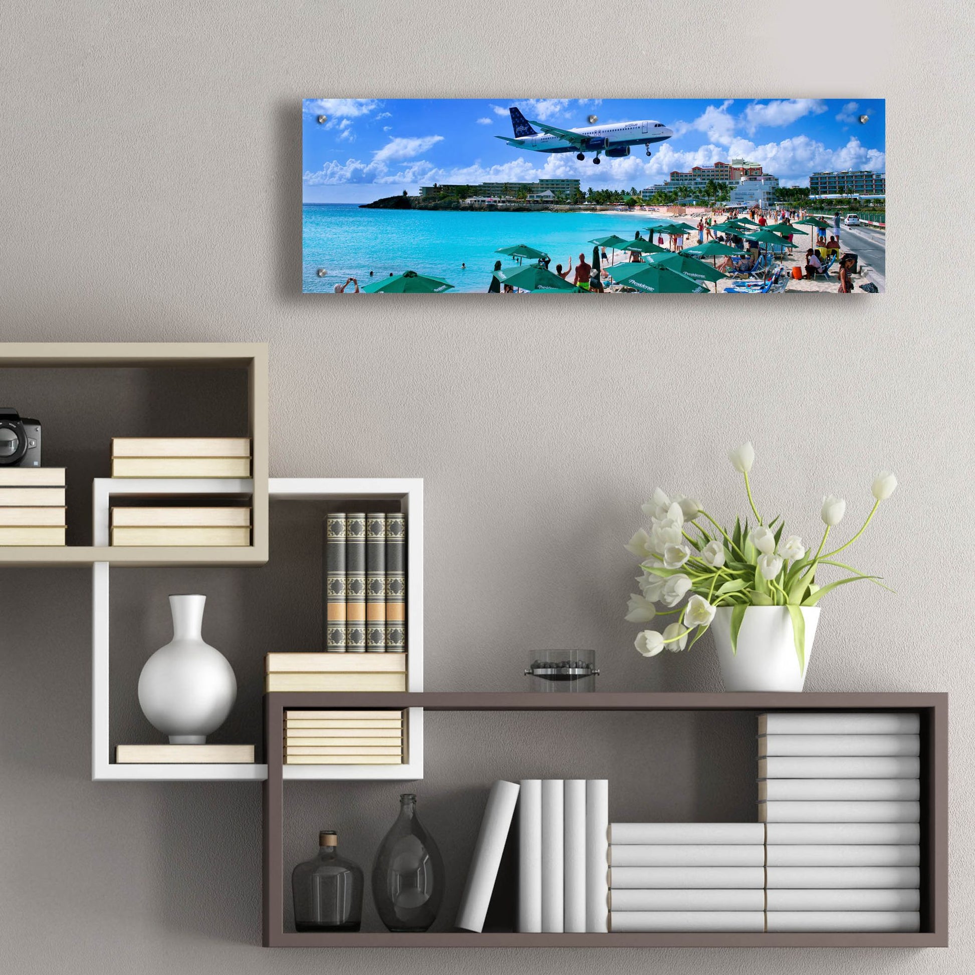 Epic Art 'Happy Landings On St Maarten' by Steve Vaughn, Acrylic Glass Wall Art,36x12