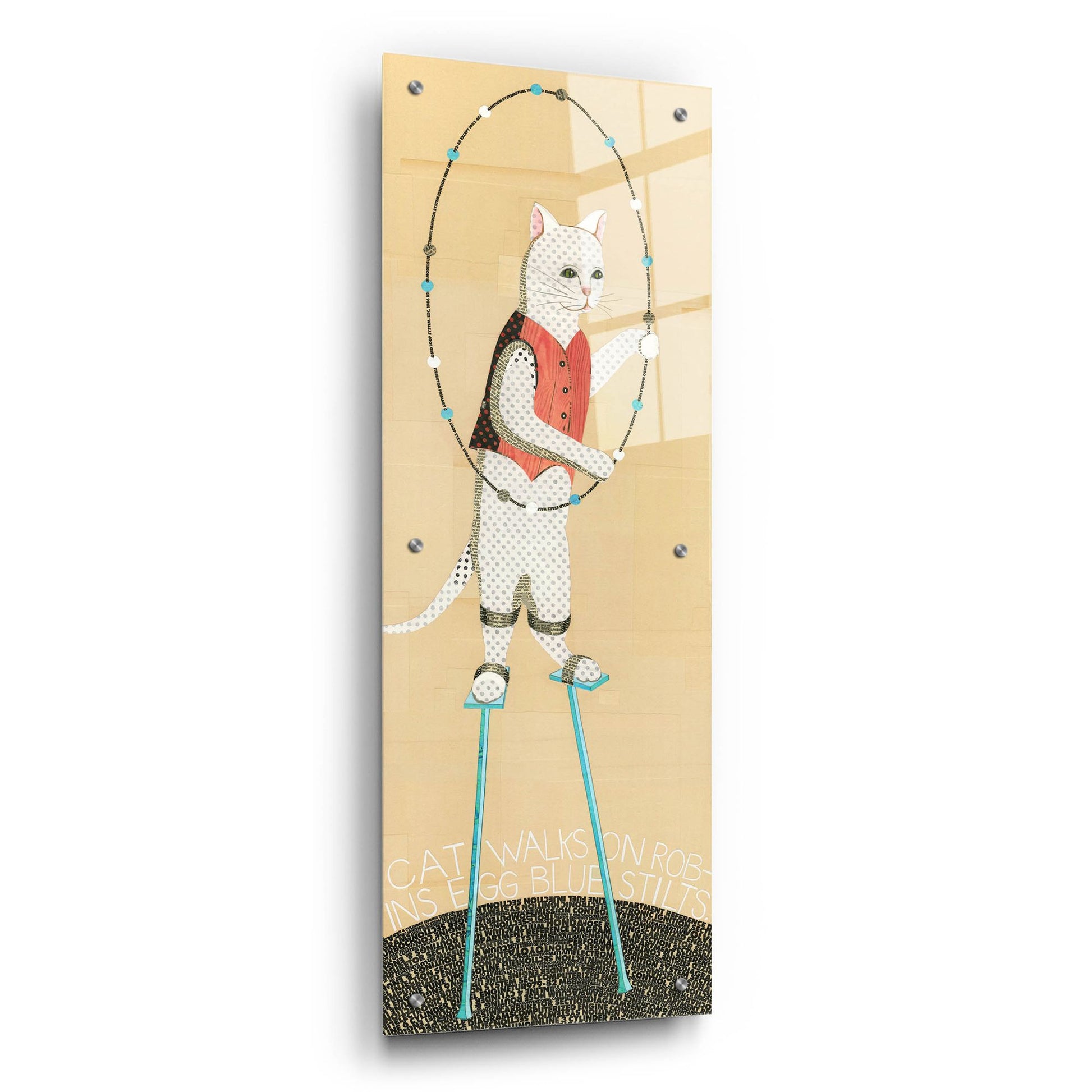 Epic Art 'Cat On Stilts' by Judy Verhoeven, Acrylic Glass Wall Art,12x36