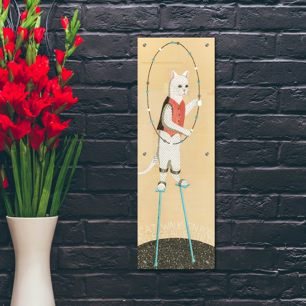 Epic Art 'Cat On Stilts' by Judy Verhoeven, Acrylic Glass Wall Art,12x36
