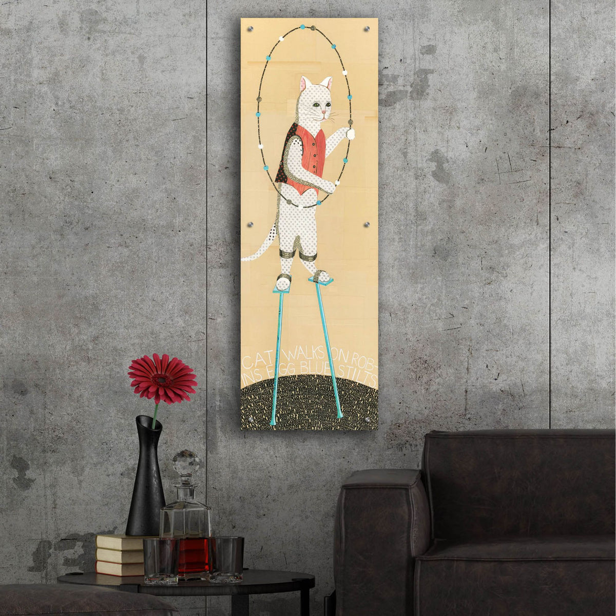 Epic Art 'Cat On Stilts' by Judy Verhoeven, Acrylic Glass Wall Art,16x48