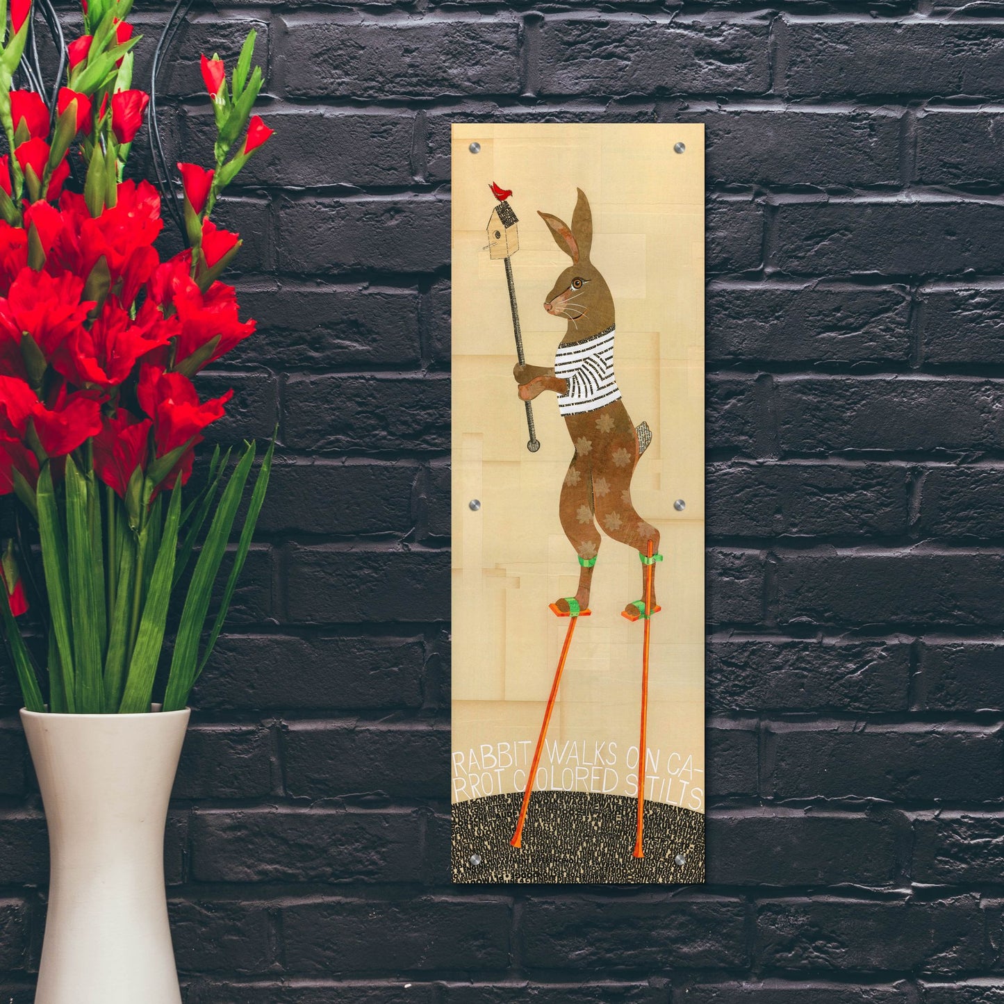 Epic Art 'Rabbit On Stilts' by Judy Verhoeven, Acrylic Glass Wall Art,12x36