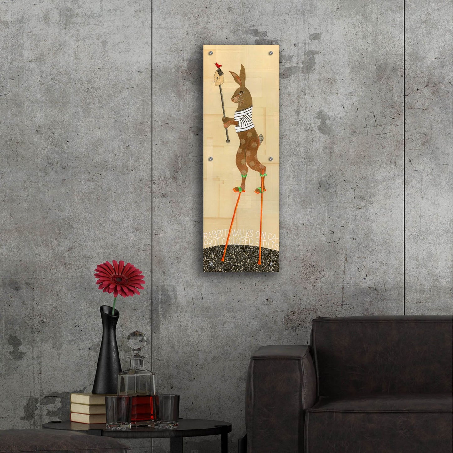 Epic Art 'Rabbit On Stilts' by Judy Verhoeven, Acrylic Glass Wall Art,12x36