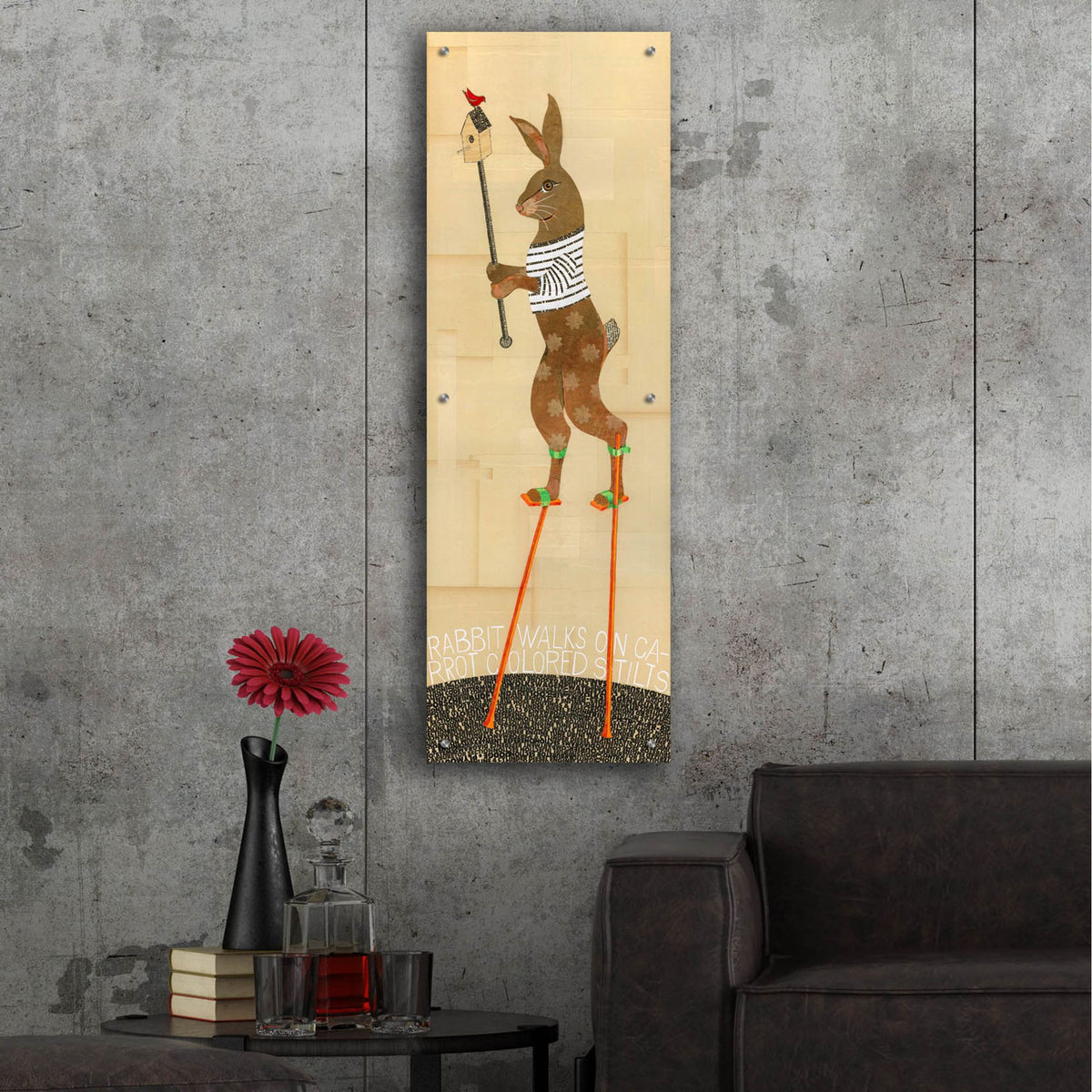 Epic Art 'Rabbit On Stilts' by Judy Verhoeven, Acrylic Glass Wall Art,16x48