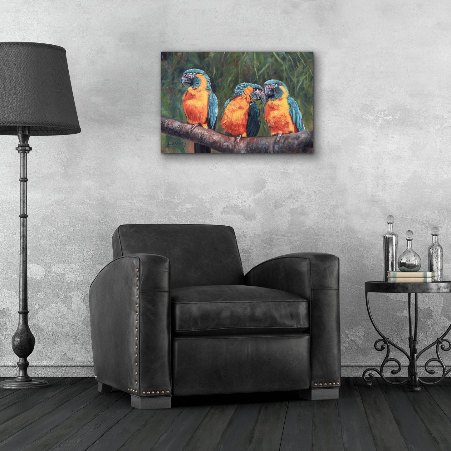 Epic Art '3 Macaws2 by David Stribbling, Acrylic Glass Wall Art,24x16
