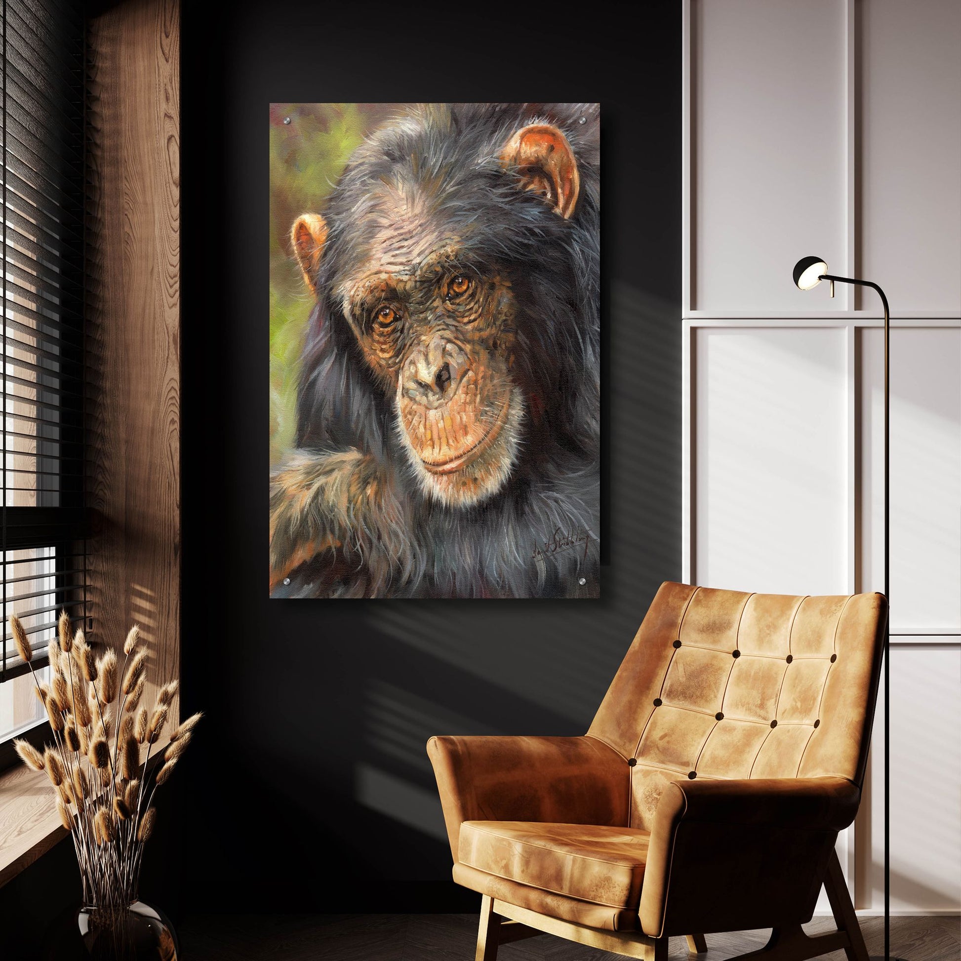 Epic Art 'Chimp The Thinker2 by David Stribbling, Acrylic Glass Wall Art,24x36