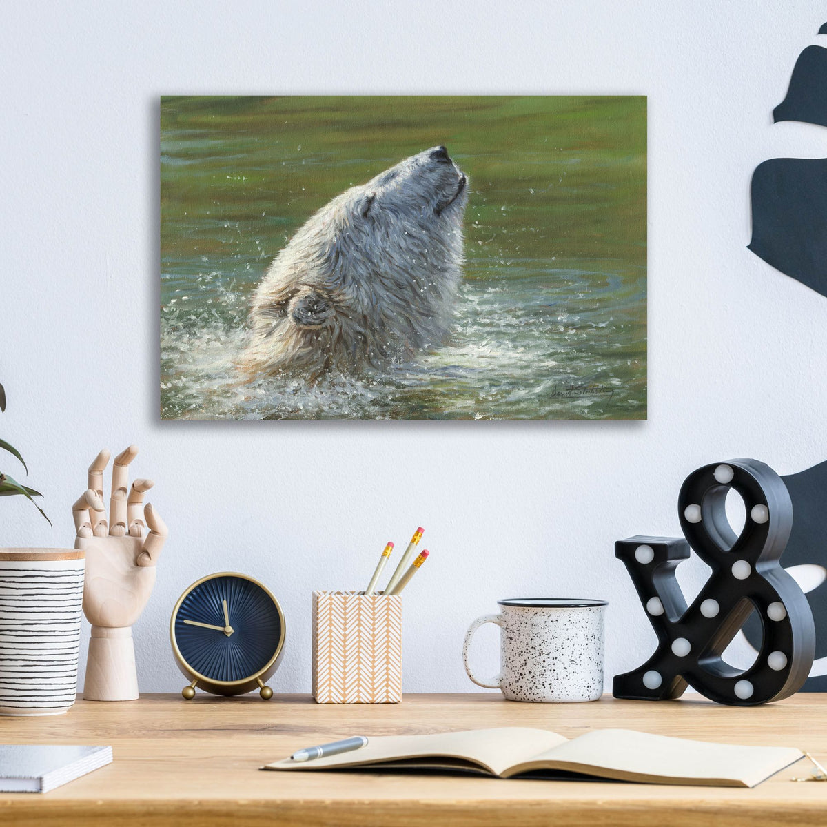 Epic Art 'Polar Bear Splash2 by David Stribbling, Acrylic Glass Wall Art,16x12