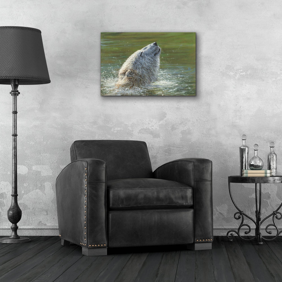 Epic Art 'Polar Bear Splash2 by David Stribbling, Acrylic Glass Wall Art,24x16