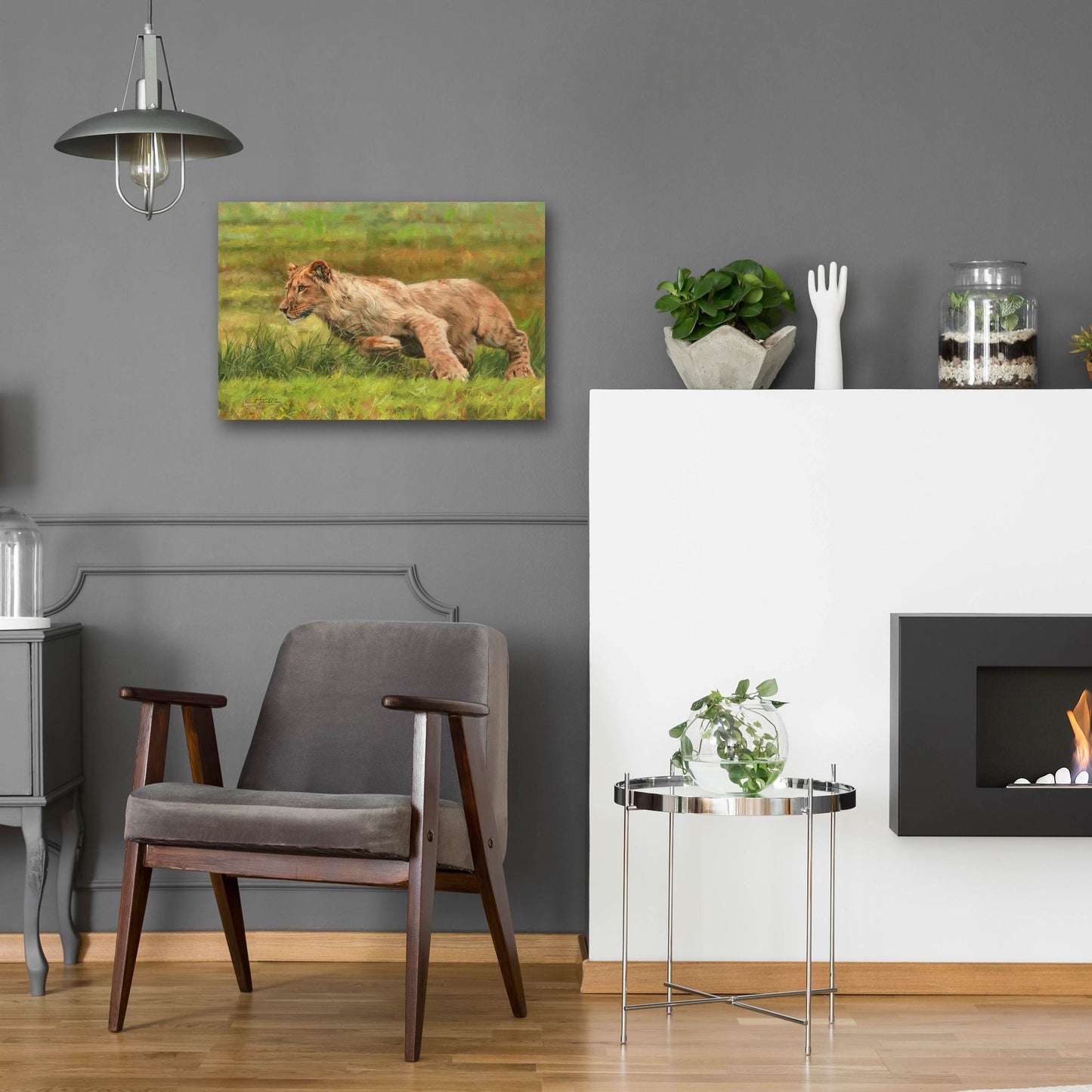 Epic Art 'Young Lion Running2 by David Stribbling, Acrylic Glass Wall Art,24x16