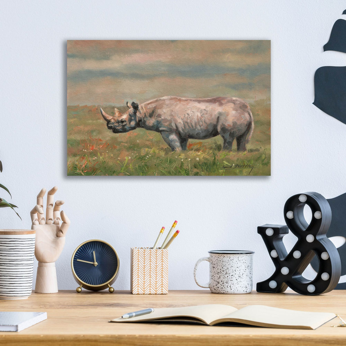 Epic Art 'Black Rhino2 by David Stribbling, Acrylic Glass Wall Art,16x12