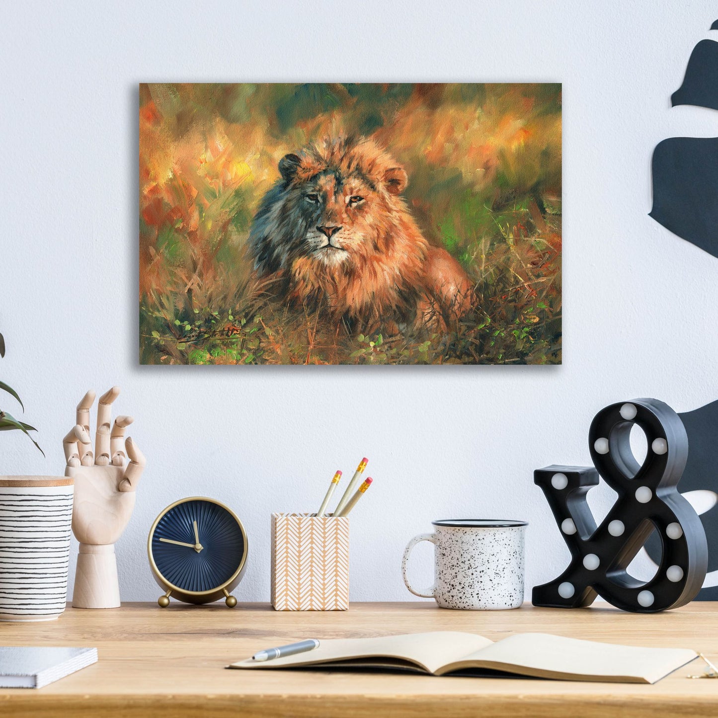 Epic Art 'Lion At Sunset2 by David Stribbling, Acrylic Glass Wall Art,16x12