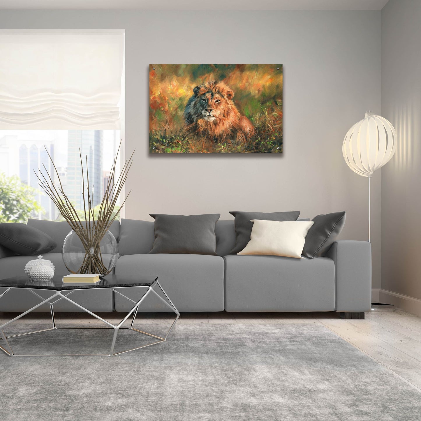 Epic Art 'Lion At Sunset2 by David Stribbling, Acrylic Glass Wall Art,36x24