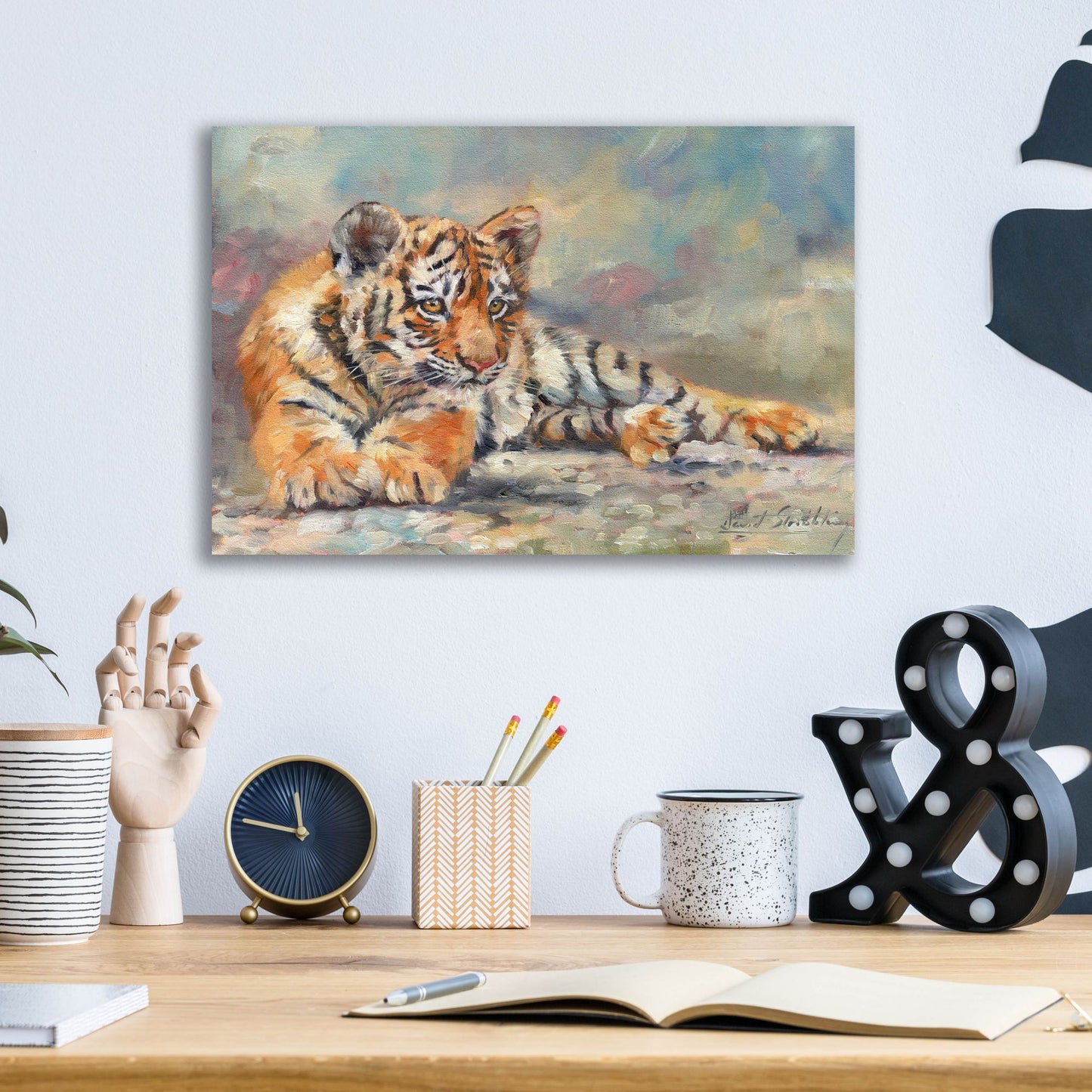 Epic Art 'Tiger Cub Lounging 2 by David Stribbling, Acrylic Glass Wall Art,16x12