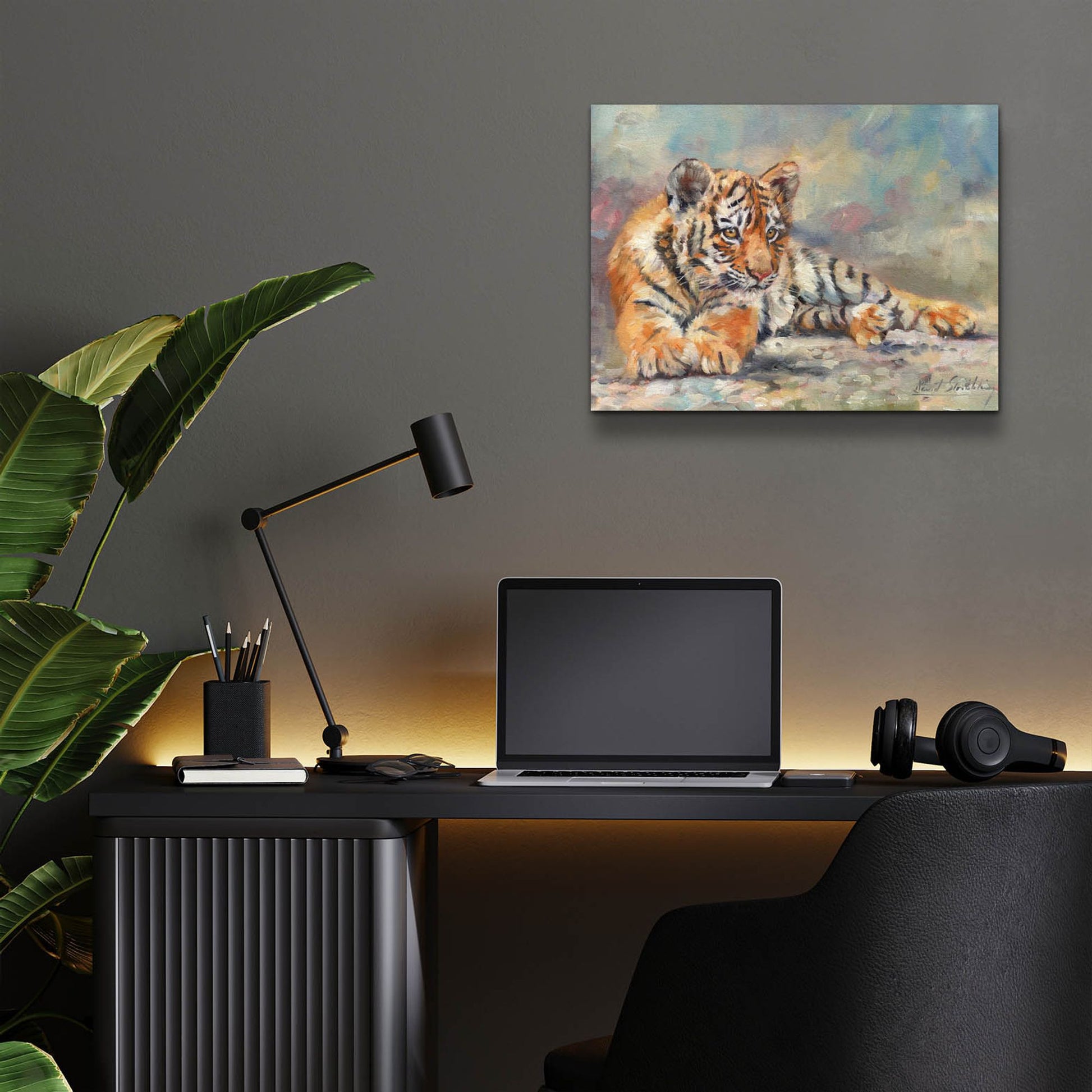 Epic Art 'Tiger Cub Lounging 2 by David Stribbling, Acrylic Glass Wall Art,16x12