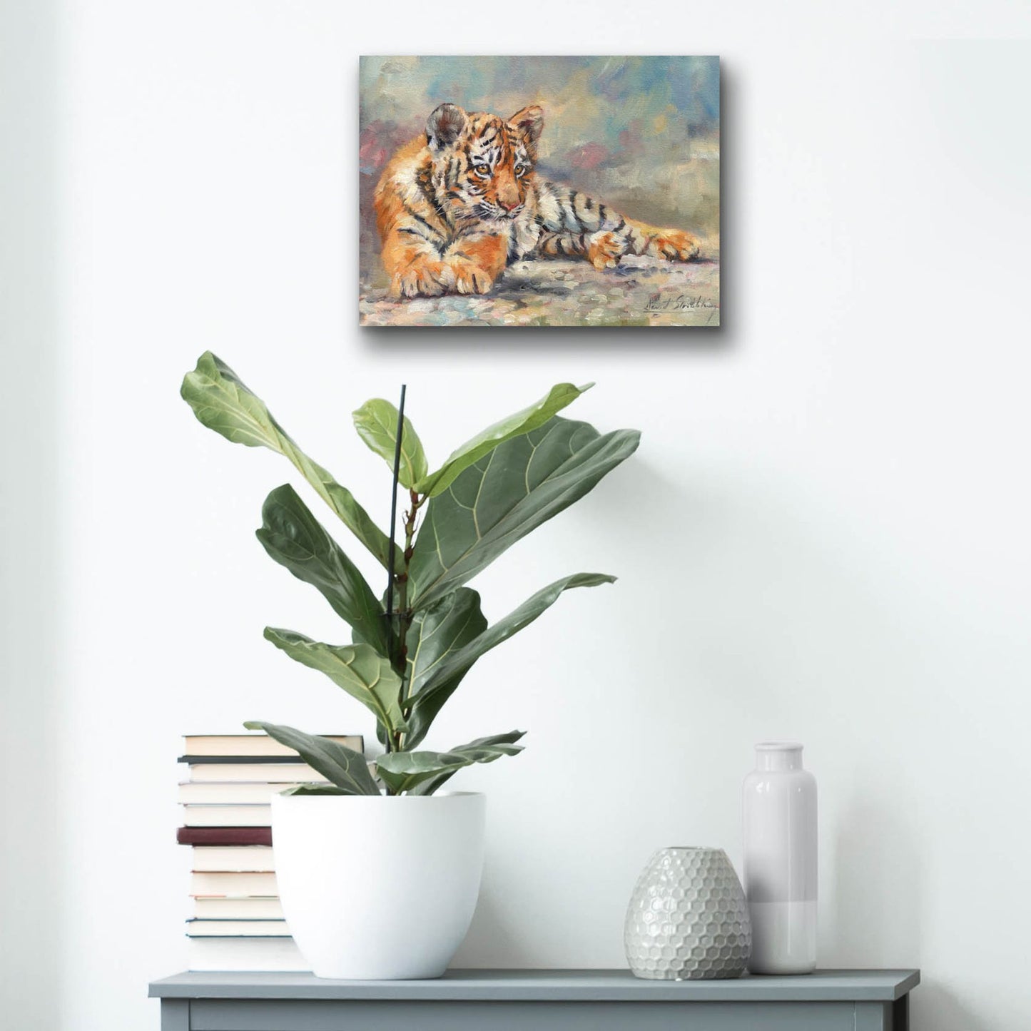 Epic Art 'Tiger Cub Lounging 2 by David Stribbling, Acrylic Glass Wall Art,16x12