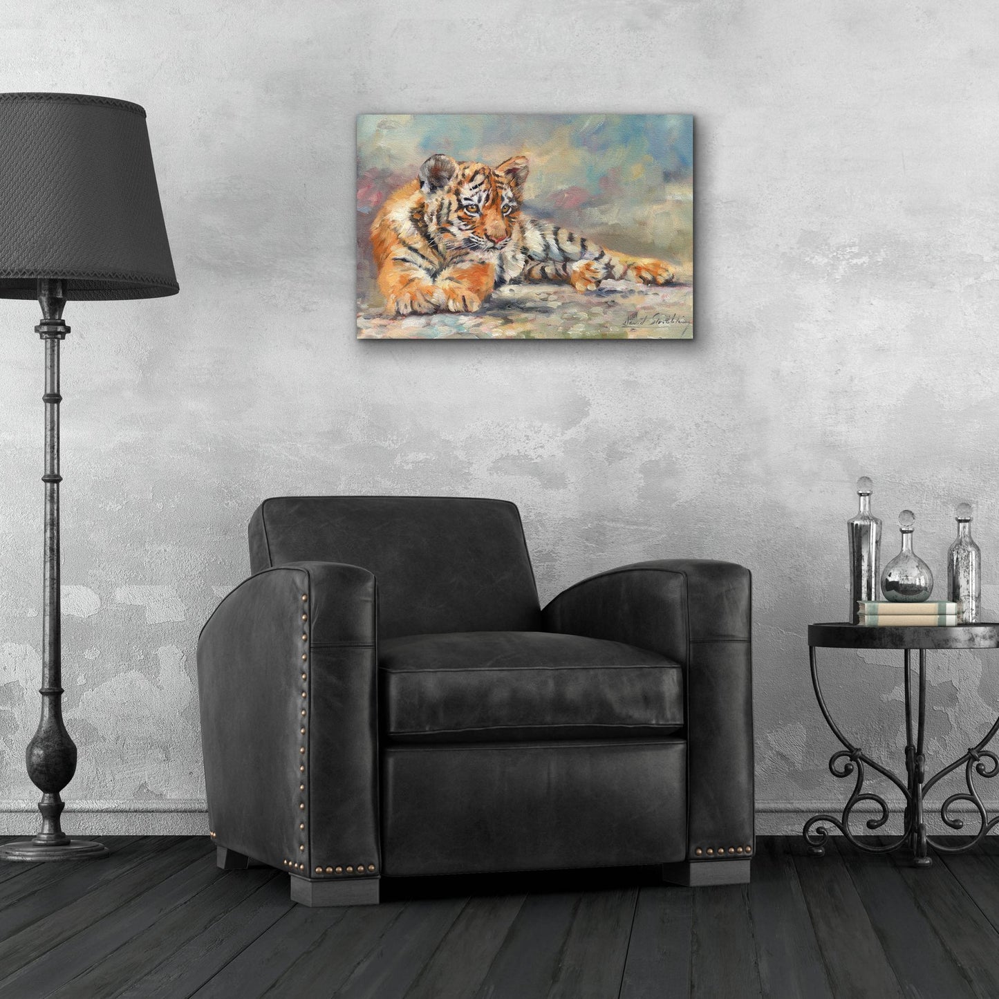 Epic Art 'Tiger Cub Lounging 2 by David Stribbling, Acrylic Glass Wall Art,24x16