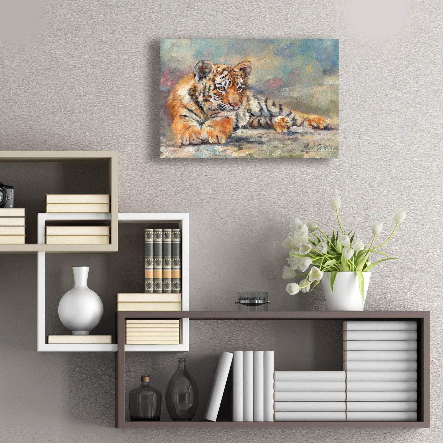 Epic Art 'Tiger Cub Lounging 2 by David Stribbling, Acrylic Glass Wall Art,24x16