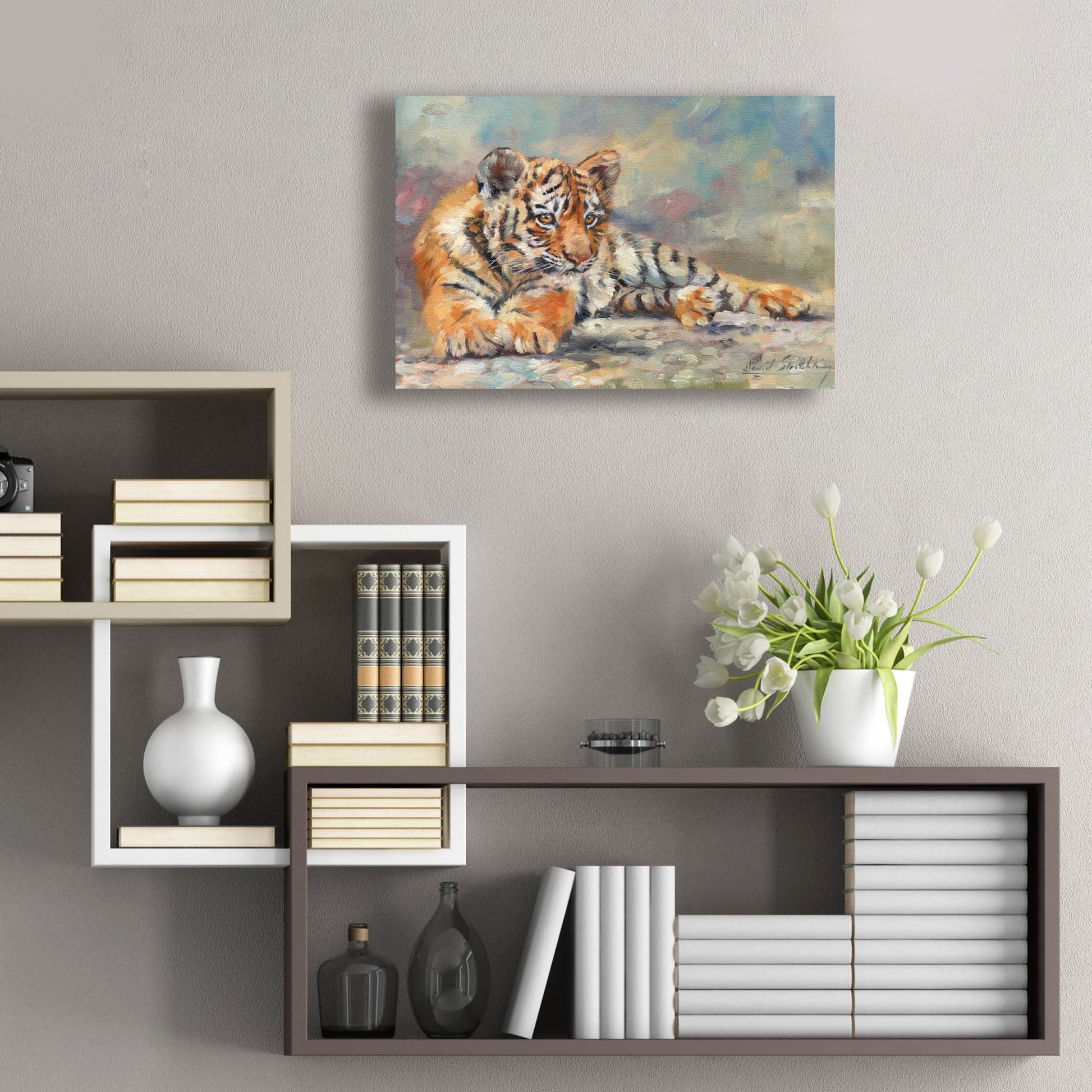 Epic Art 'Tiger Cub Lounging 2 by David Stribbling, Acrylic Glass Wall Art,24x16